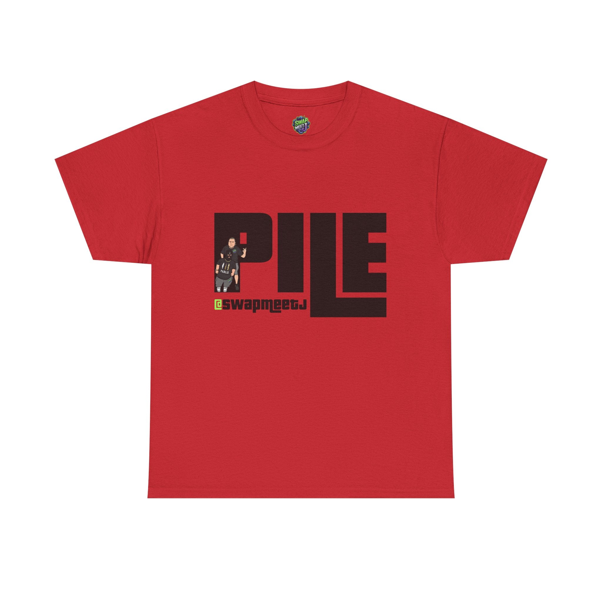 Pile Graphic Tee — Bold Block Letter Design with Photo Accent