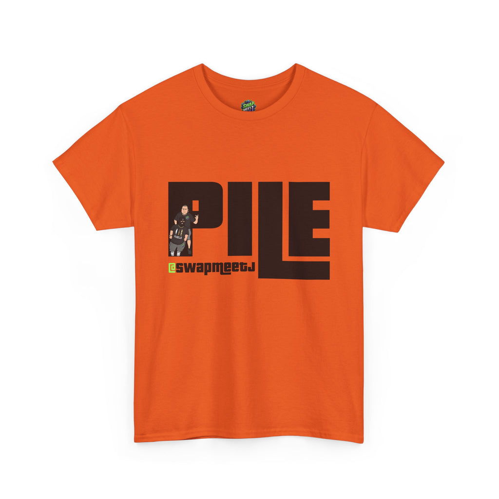 Pile Graphic Tee — Bold Block Letter Design with Photo Accent