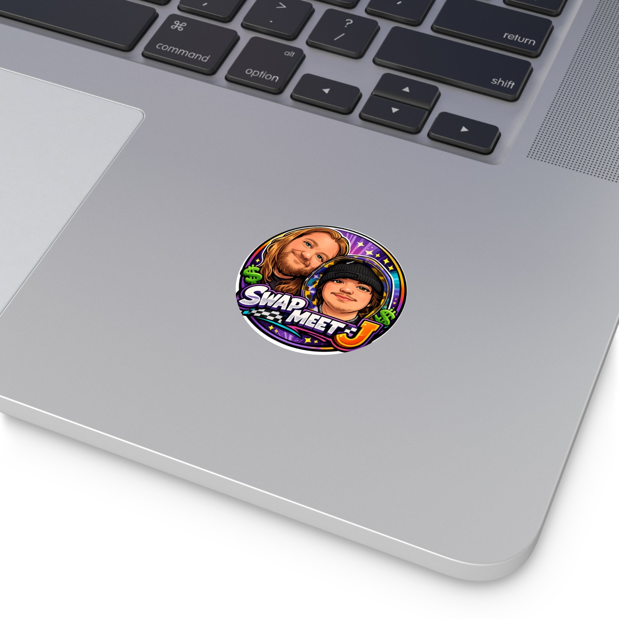 Swap Meet J Round Vinyl Sticker — Cartoon Duo Logo Sticker