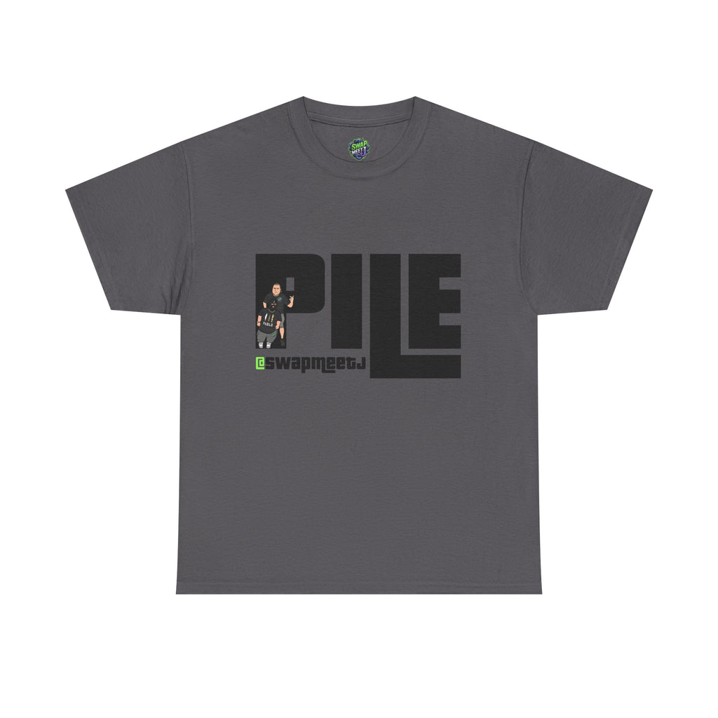 Pile Graphic Tee — Bold Block Letter Design with Photo Accent