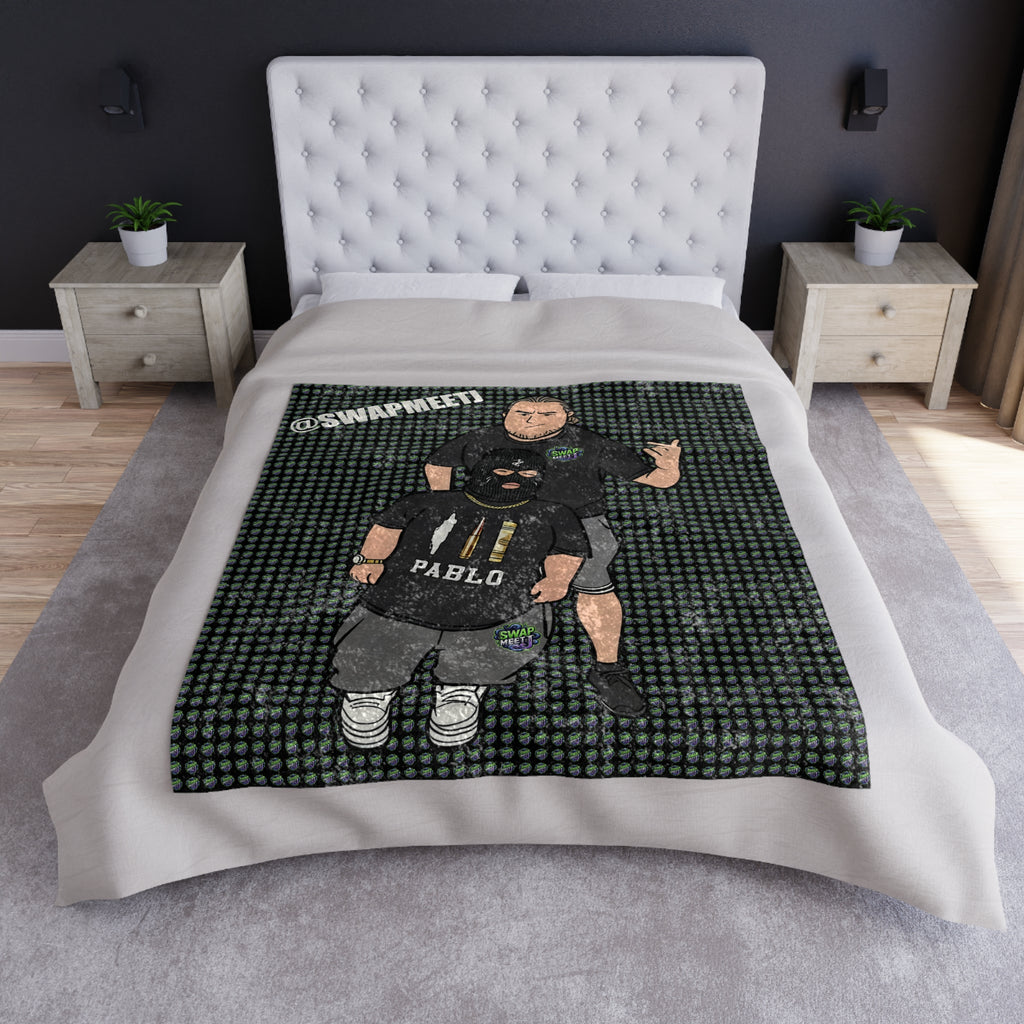 Crushed Velvet Blanket — Edgy Cartoon Duo Throw with “@SWAPMEET” & PABLO Design