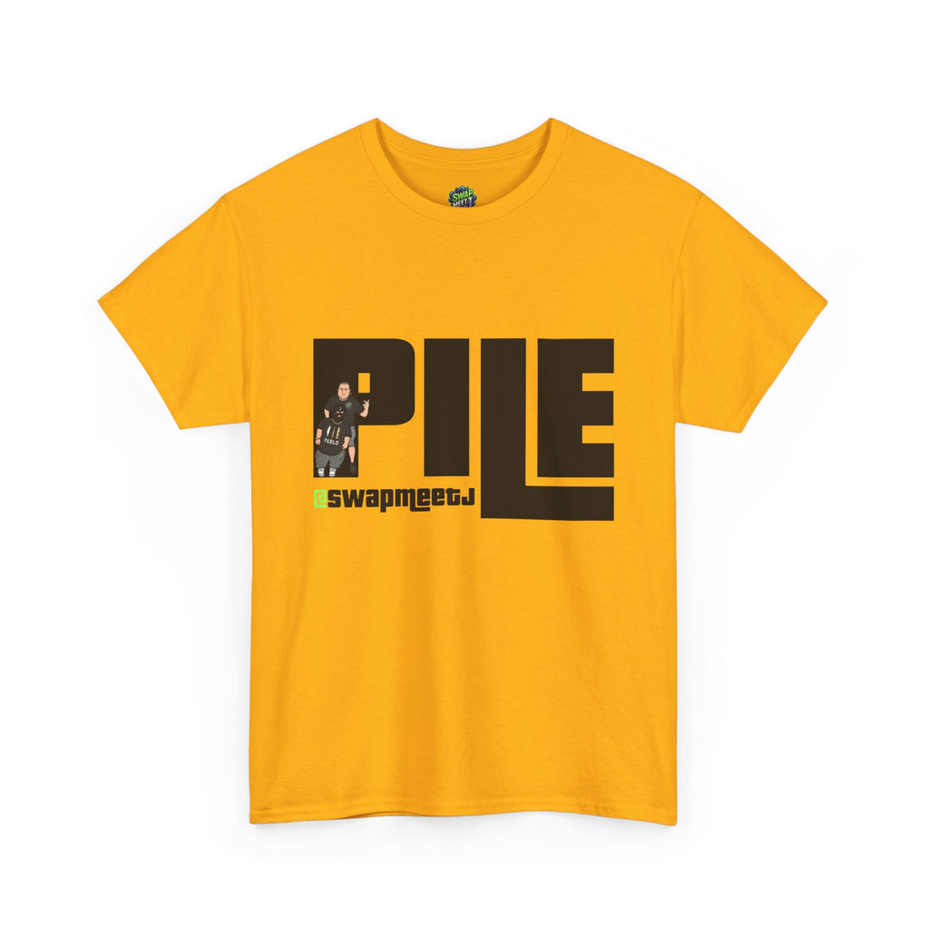 Pile Graphic Tee — Bold Block Letter Design with Photo Accent