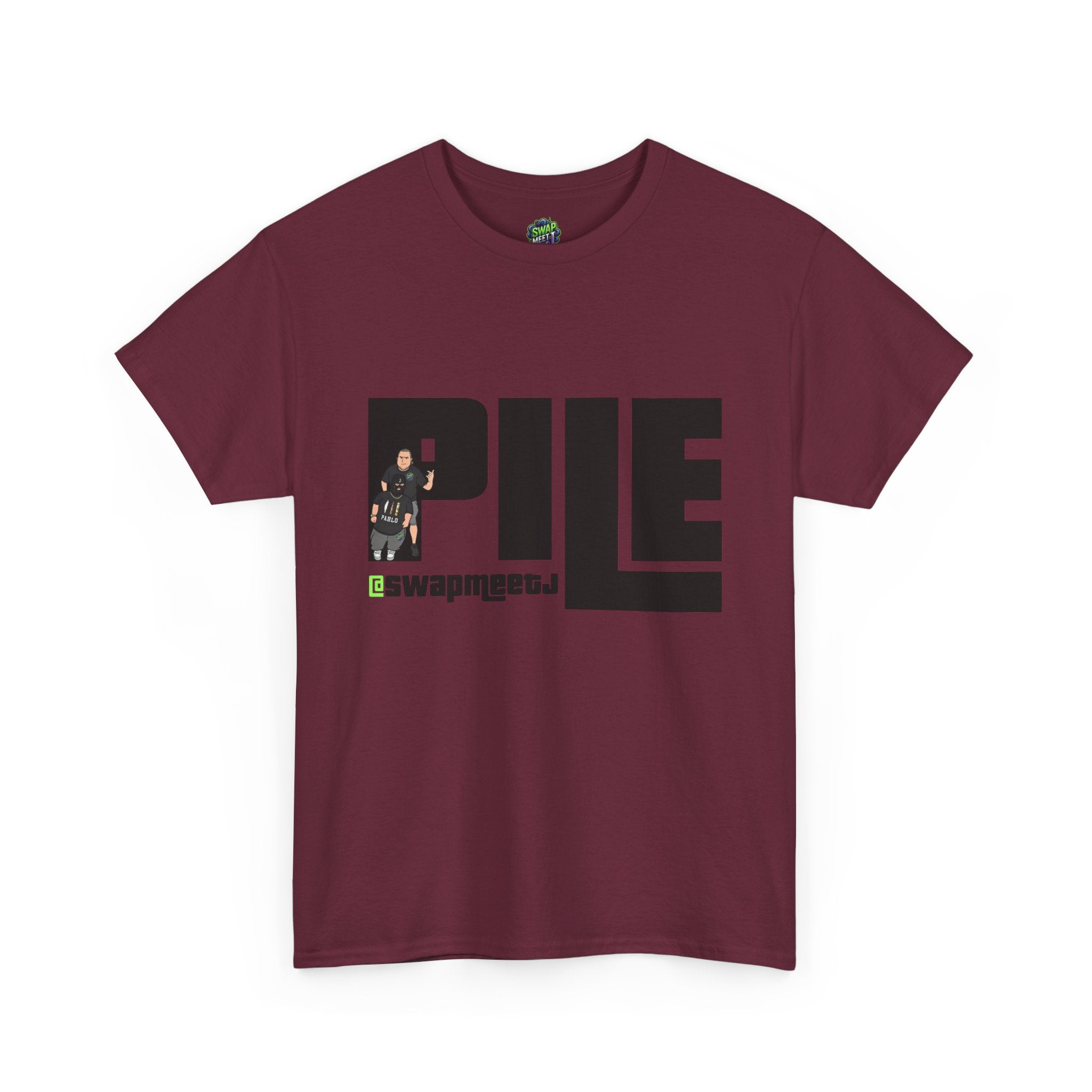 Pile Graphic Tee — Bold Block Letter Design with Photo Accent