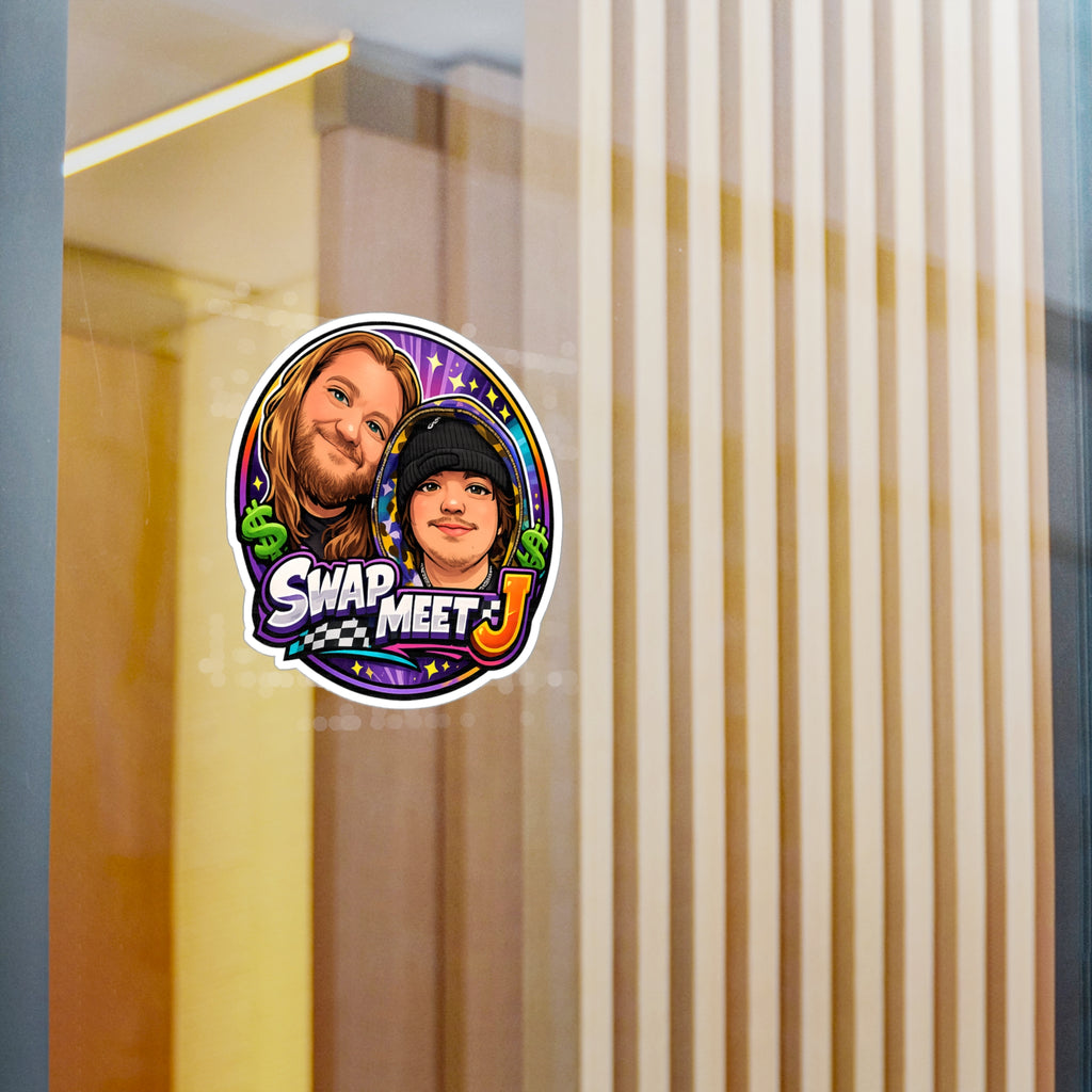 Swap Meet J Kiss-Cut Vinyl Sticker — Cartoon Portrait Logo Decal