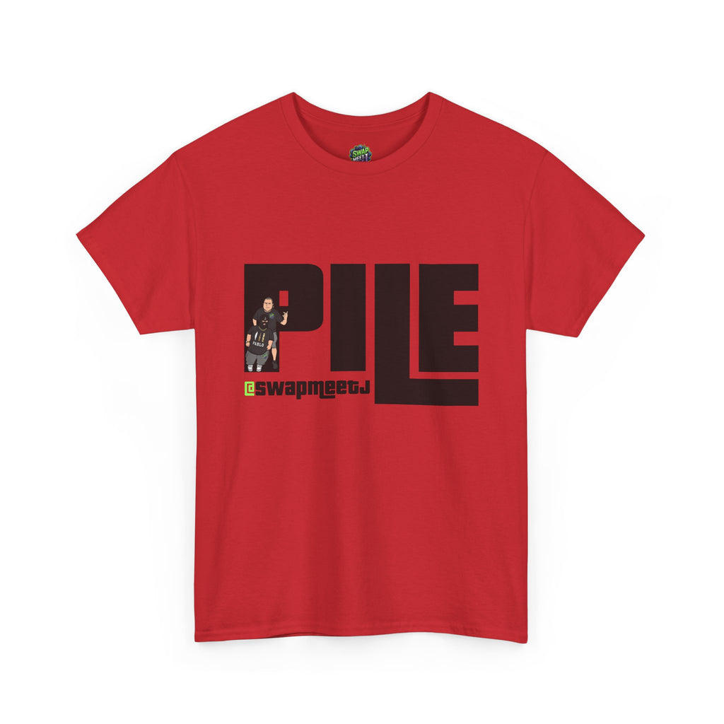 Pile Graphic Tee — Bold Block Letter Design with Photo Accent
