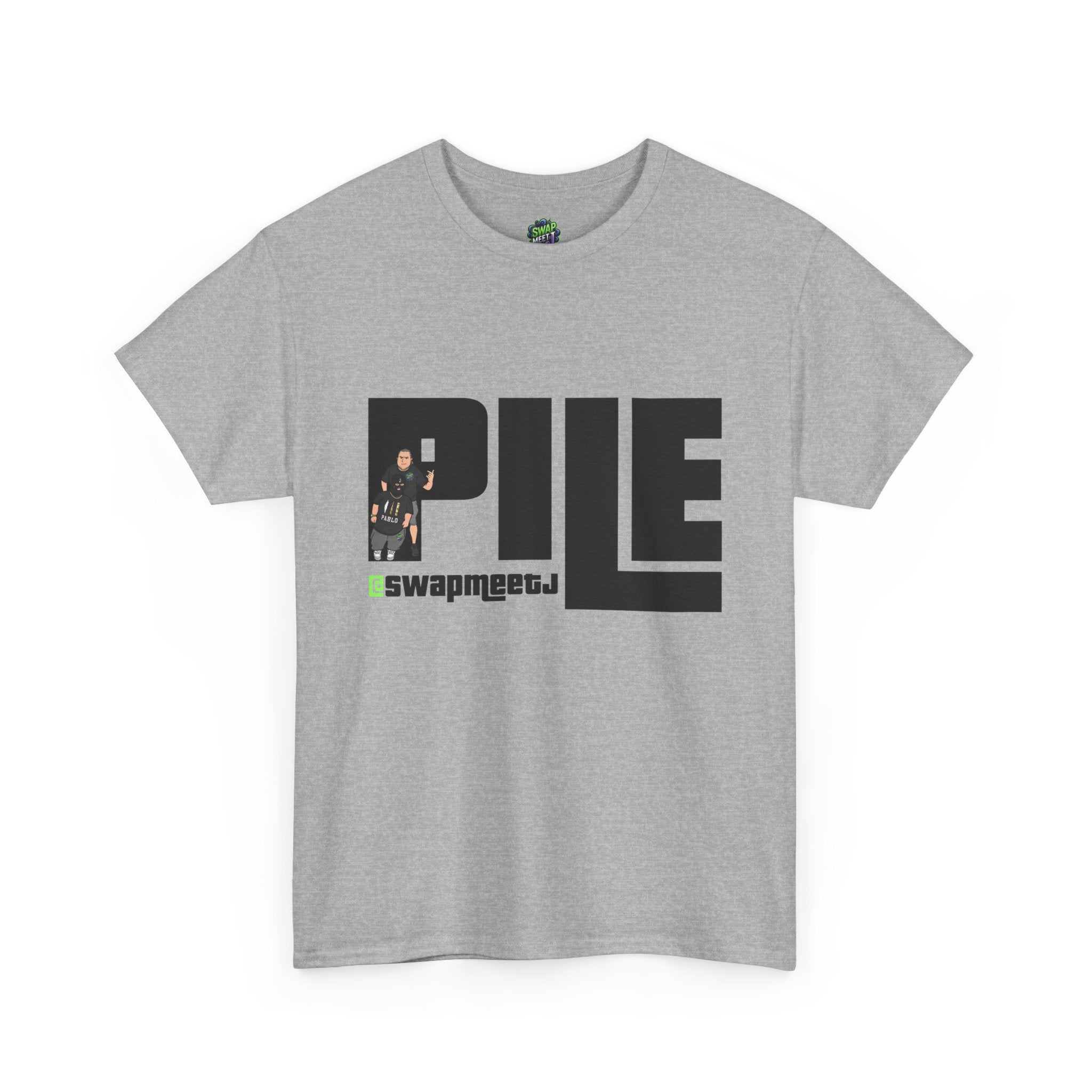 Pile Graphic Tee — Bold Block Letter Design with Photo Accent