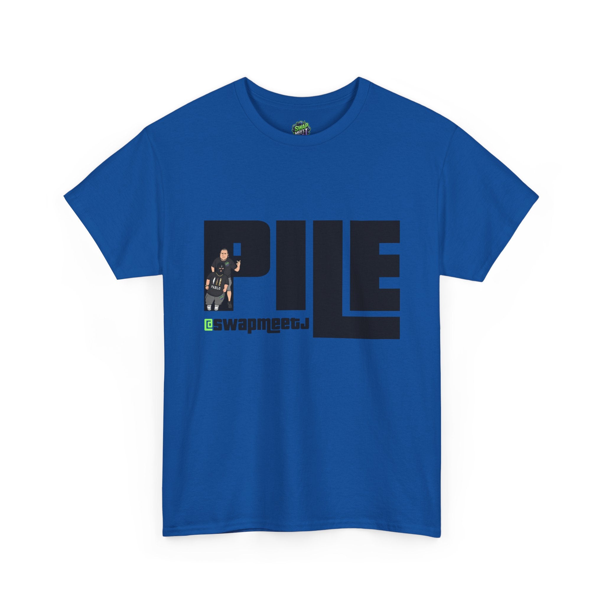 Pile Graphic Tee — Bold Block Letter Design with Photo Accent