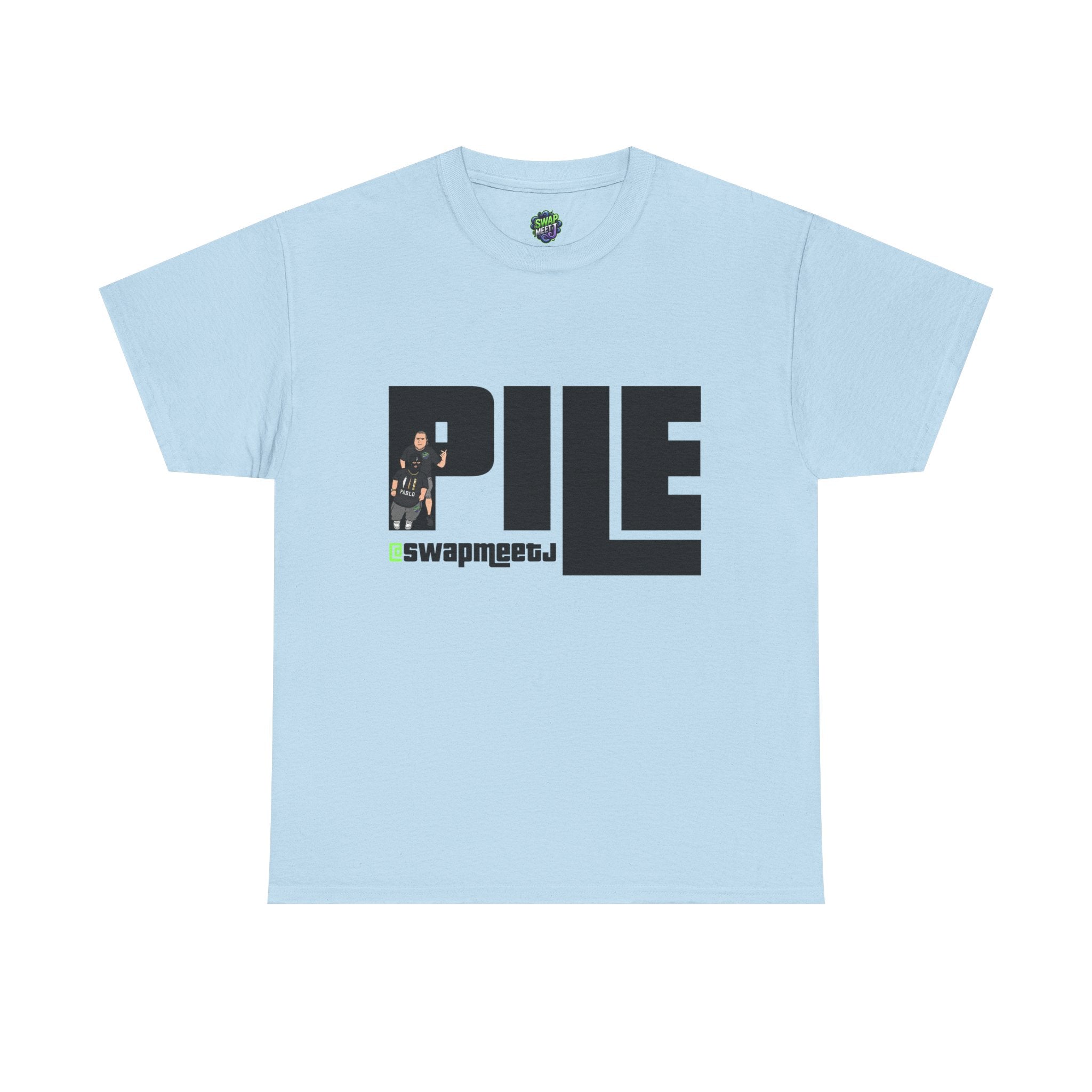 Pile Graphic Tee — Bold Block Letter Design with Photo Accent