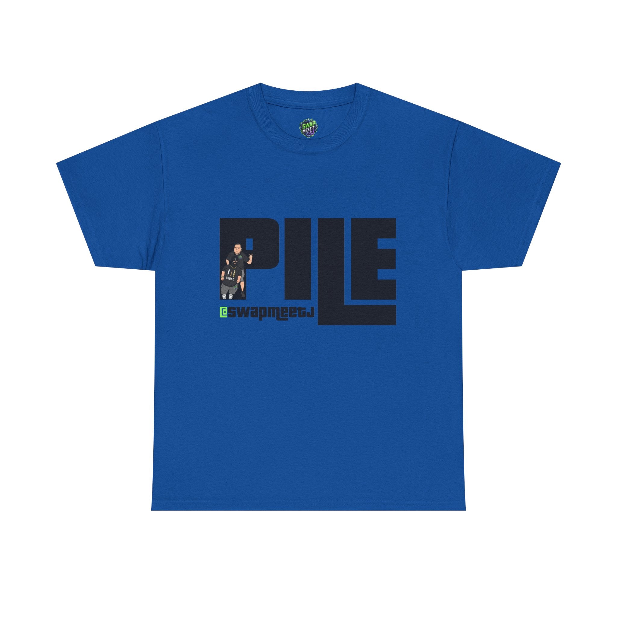 Pile Graphic Tee — Bold Block Letter Design with Photo Accent