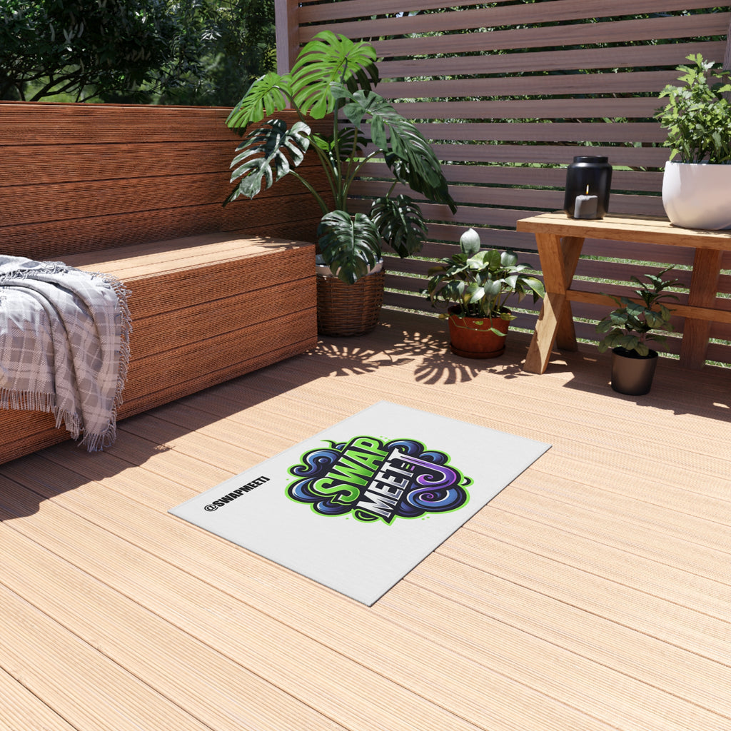Swap Meet Graphic Outdoor Rug – Bold Neon Logo Doormat