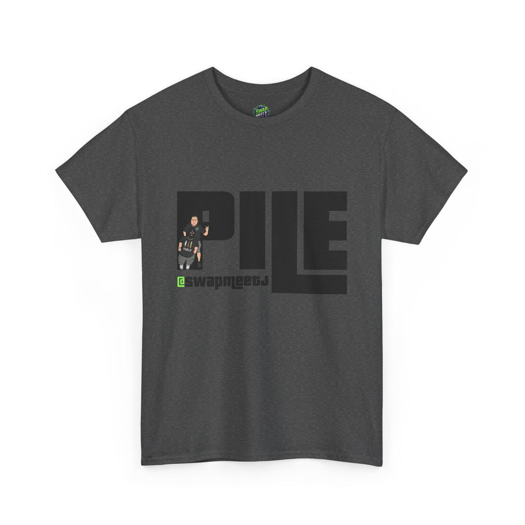 Pile Graphic Tee — Bold Block Letter Design with Photo Accent