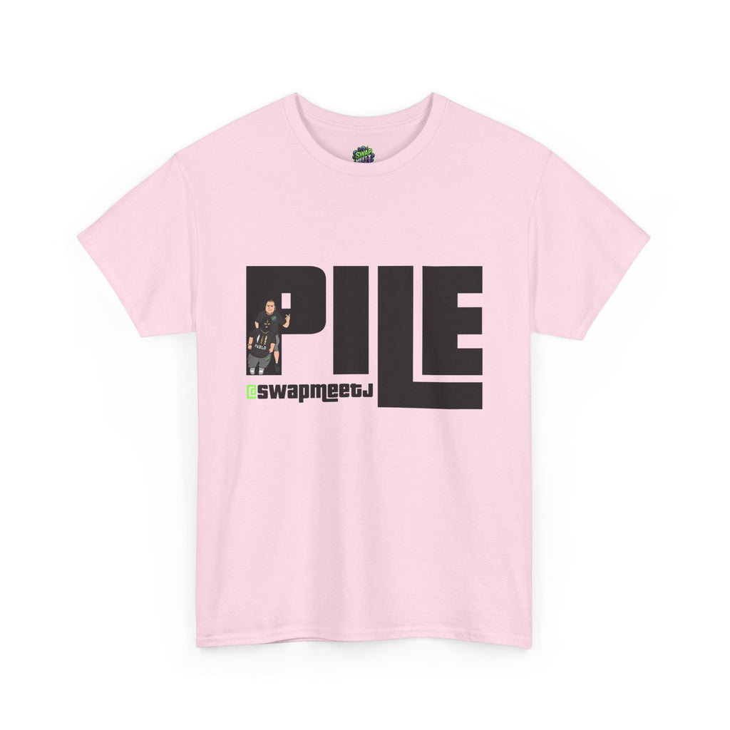 Pile Graphic Tee — Bold Block Letter Design with Photo Accent