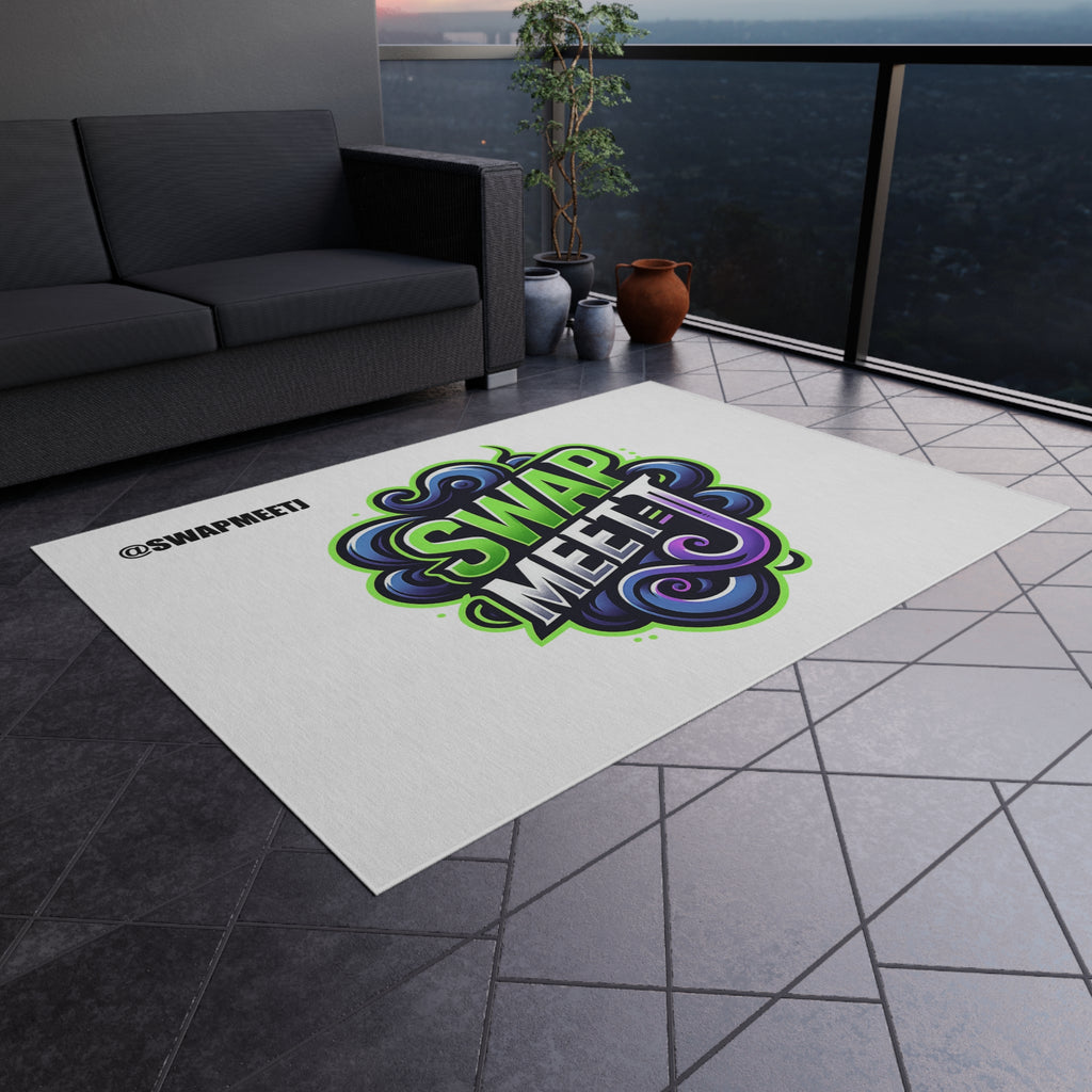 Swap Meet Graphic Outdoor Rug – Bold Neon Logo Doormat