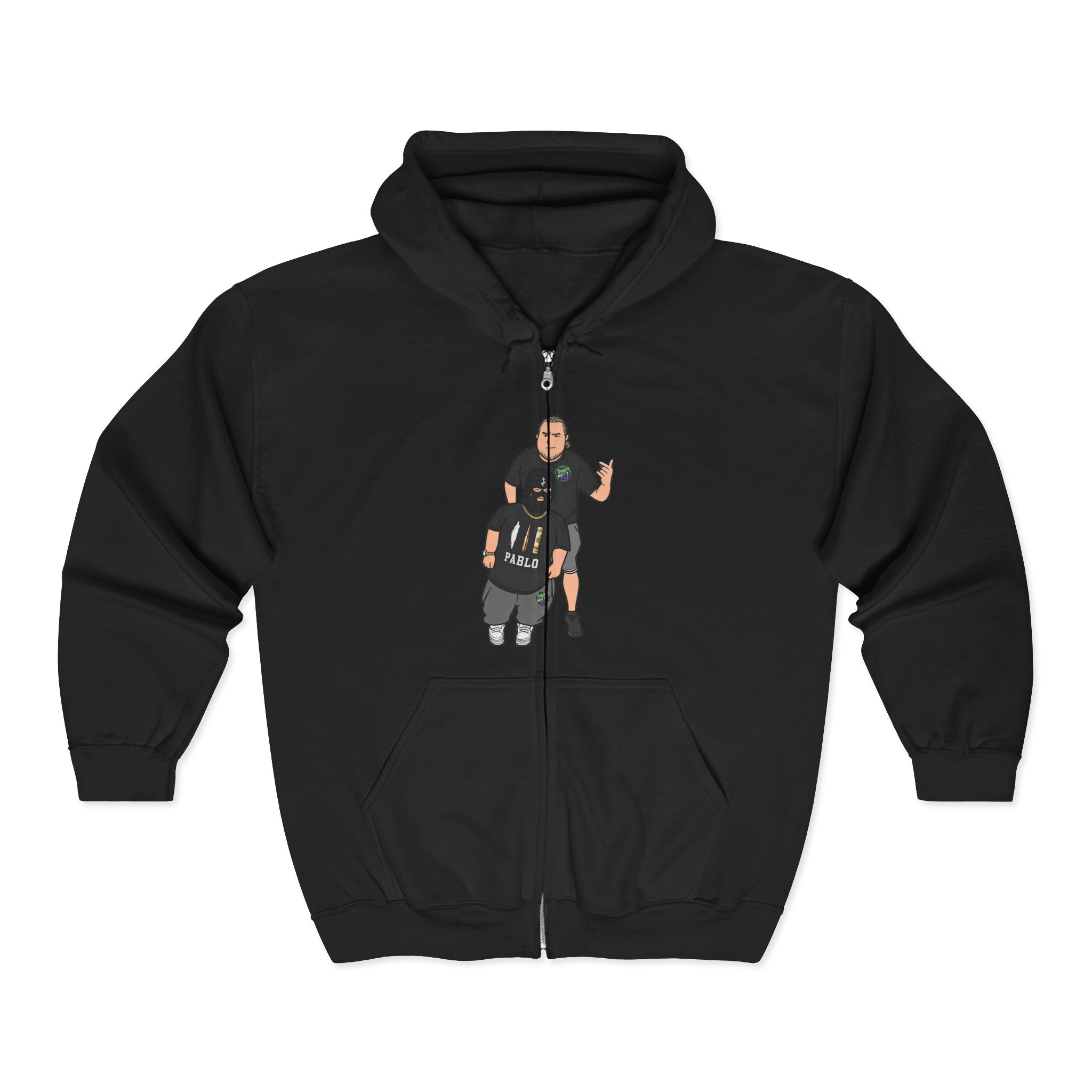 Zip Hoodie with Rebellious Cartoon Graphic — Edgy Streetwear Zip-Up