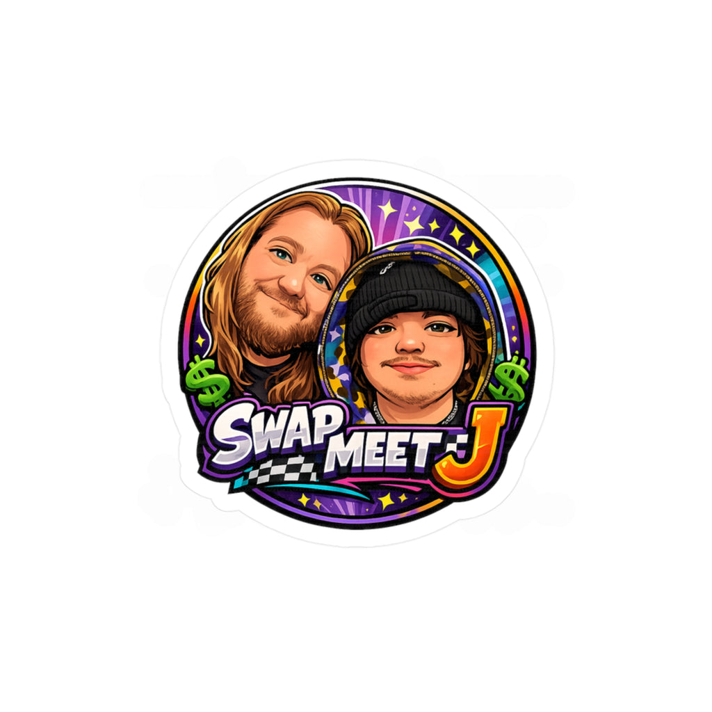 Swap Meet J Kiss-Cut Vinyl Sticker — Cartoon Portrait Logo Decal
