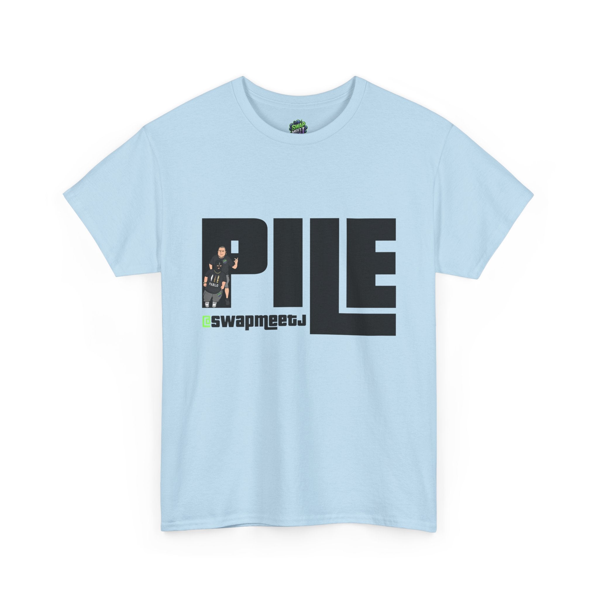 Pile Graphic Tee — Bold Block Letter Design with Photo Accent