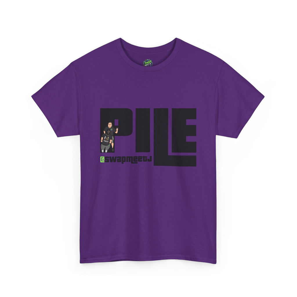 Pile Graphic Tee — Bold Block Letter Design with Photo Accent