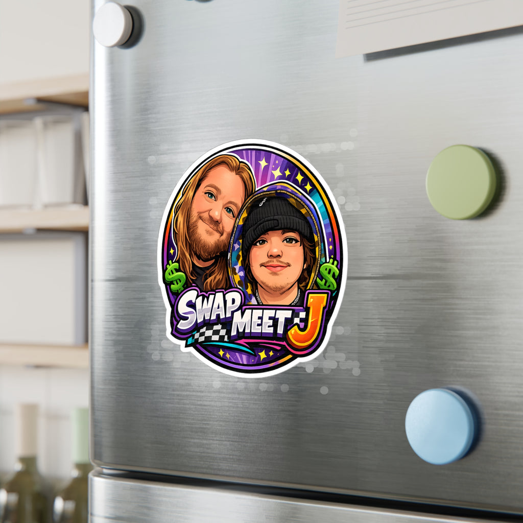 Swap Meet J Kiss-Cut Vinyl Sticker — Cartoon Portrait Logo Decal