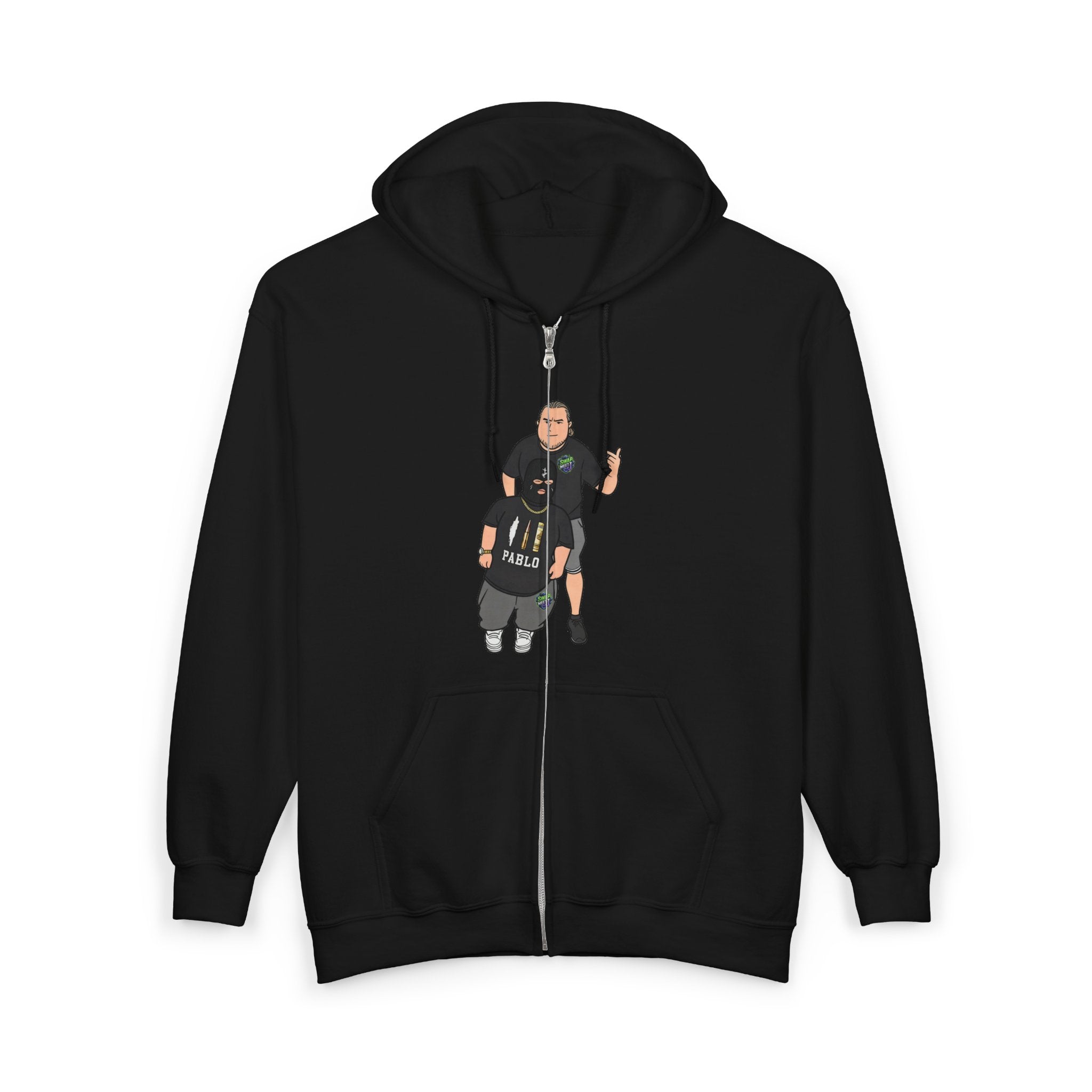Zip Hoodie with Rebellious Cartoon Graphic — Edgy Streetwear Zip-Up