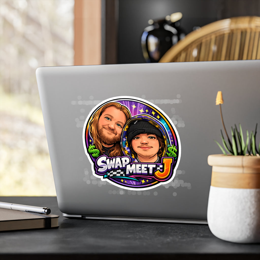 Swap Meet J Kiss-Cut Vinyl Sticker — Cartoon Portrait Logo Decal