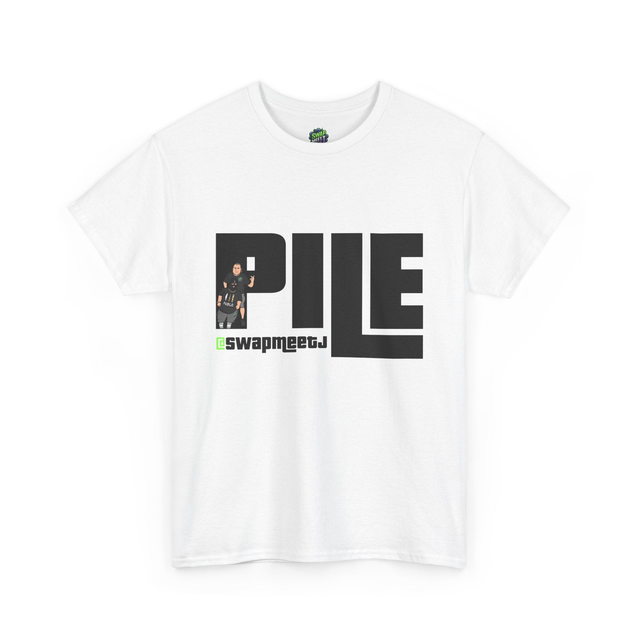 Pile Graphic Tee — Bold Block Letter Design with Photo Accent