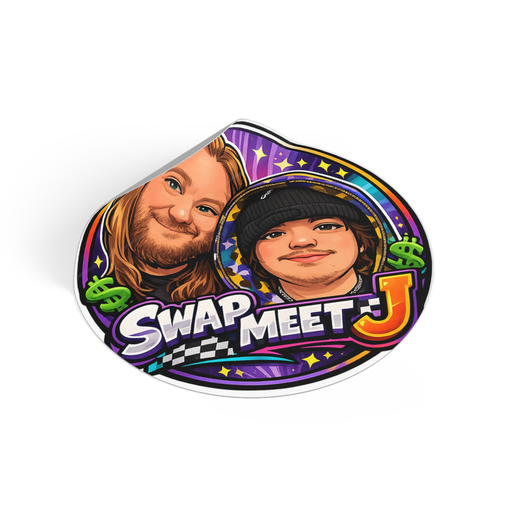 Swap Meet J Round Vinyl Sticker — Cartoon Duo Logo Sticker