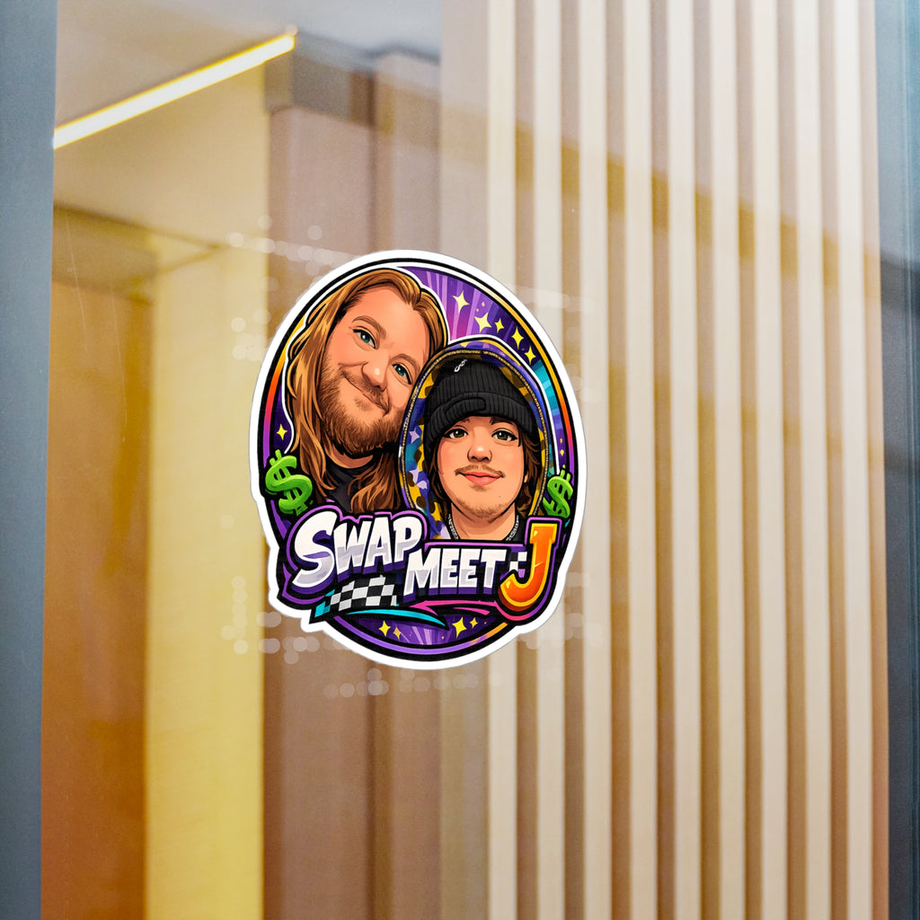 Swap Meet J Kiss-Cut Vinyl Sticker — Cartoon Portrait Logo Decal