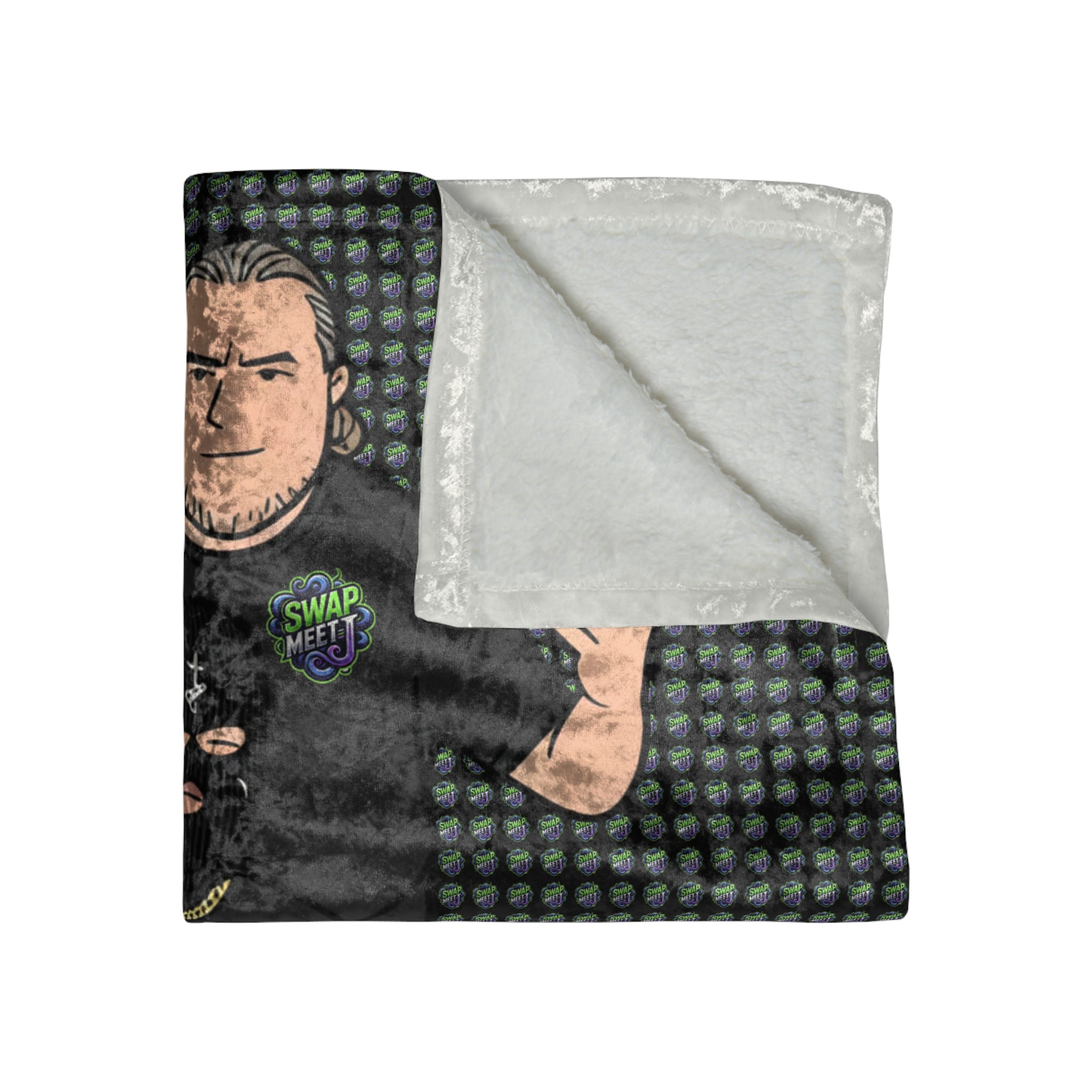 Crushed Velvet Blanket — Edgy Cartoon Duo Throw with “@SWAPMEET” & PABLO Design