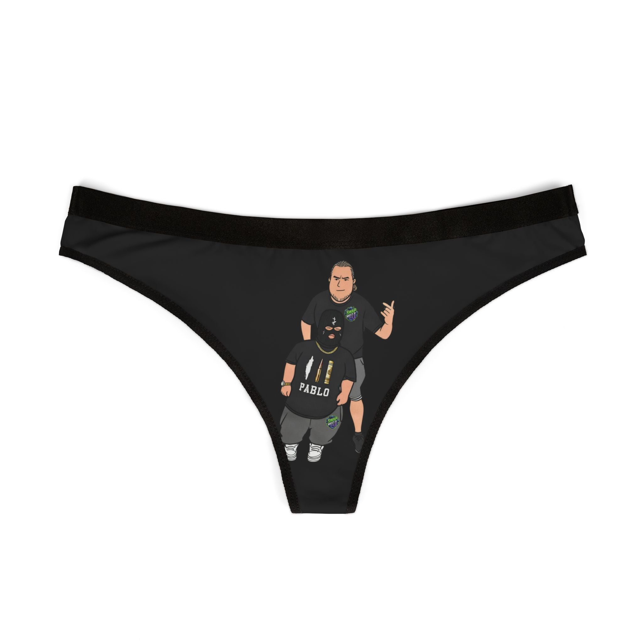 Graphic Women's Thong — Bold Black Design with Illustrated Duo (Pablo)