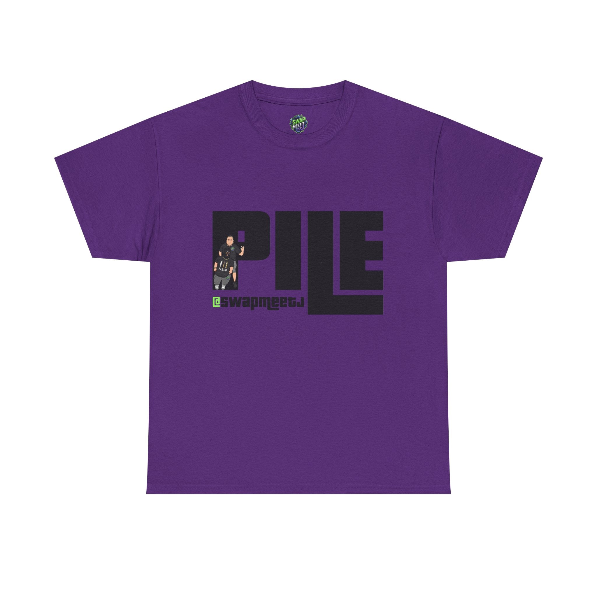Pile Graphic Tee — Bold Block Letter Design with Photo Accent
