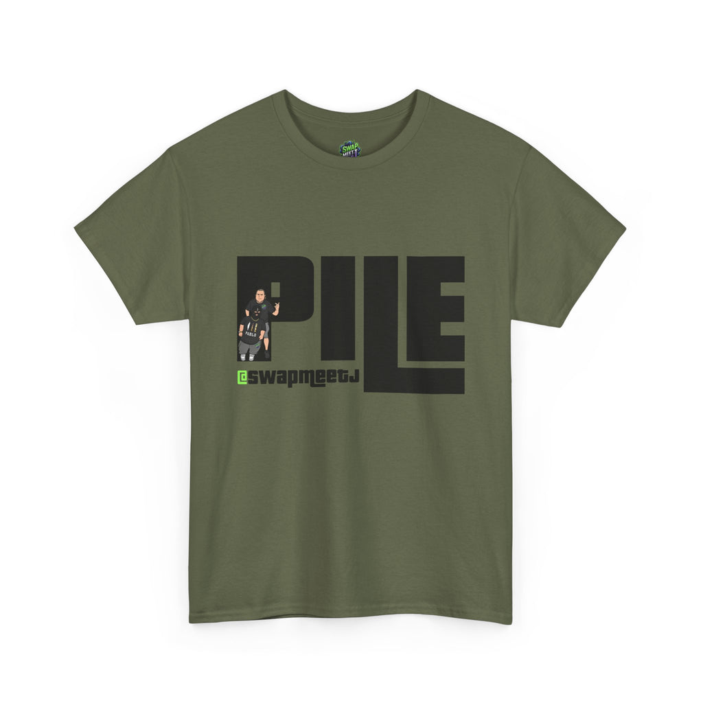 Pile Graphic Tee — Bold Block Letter Design with Photo Accent