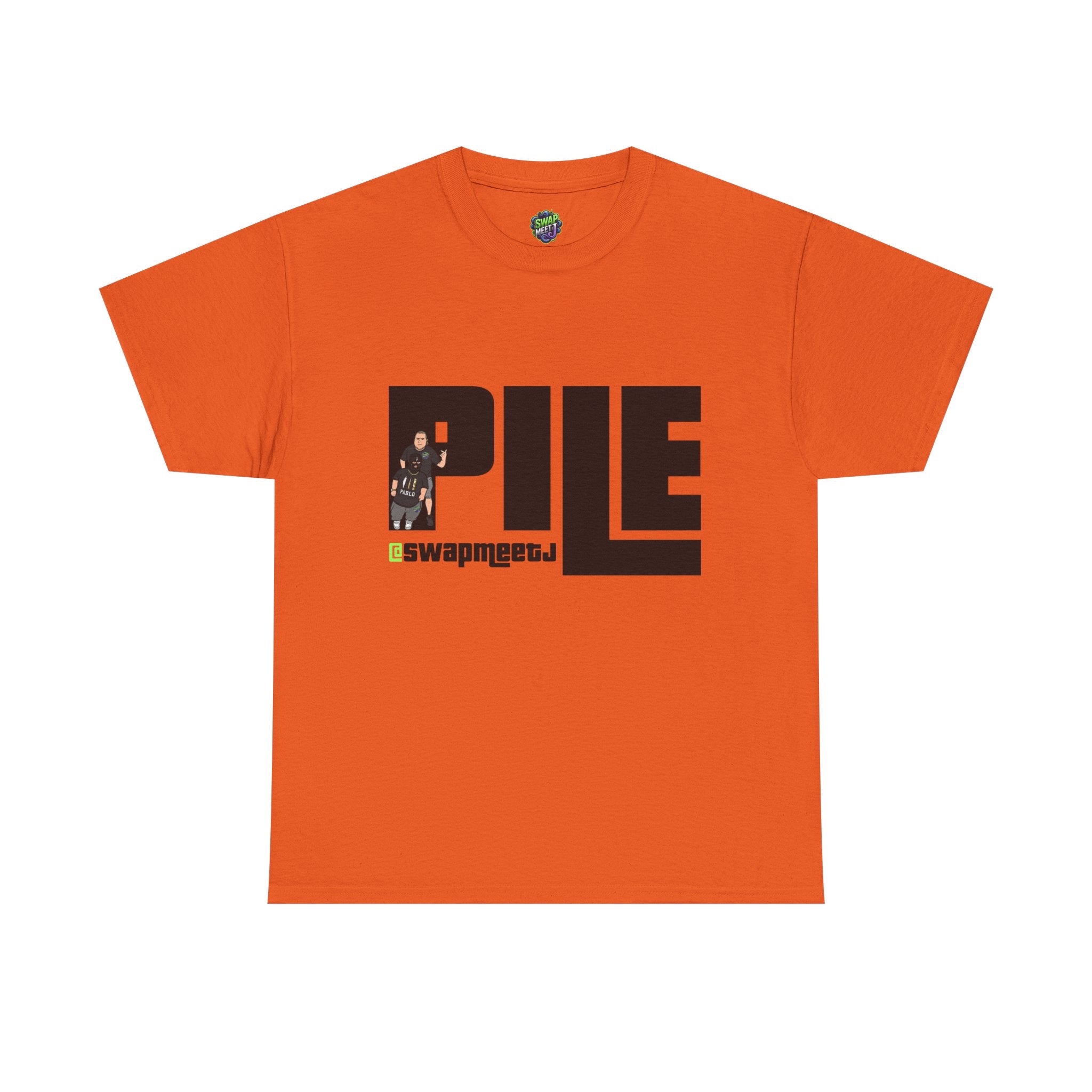 Pile Graphic Tee — Bold Block Letter Design with Photo Accent
