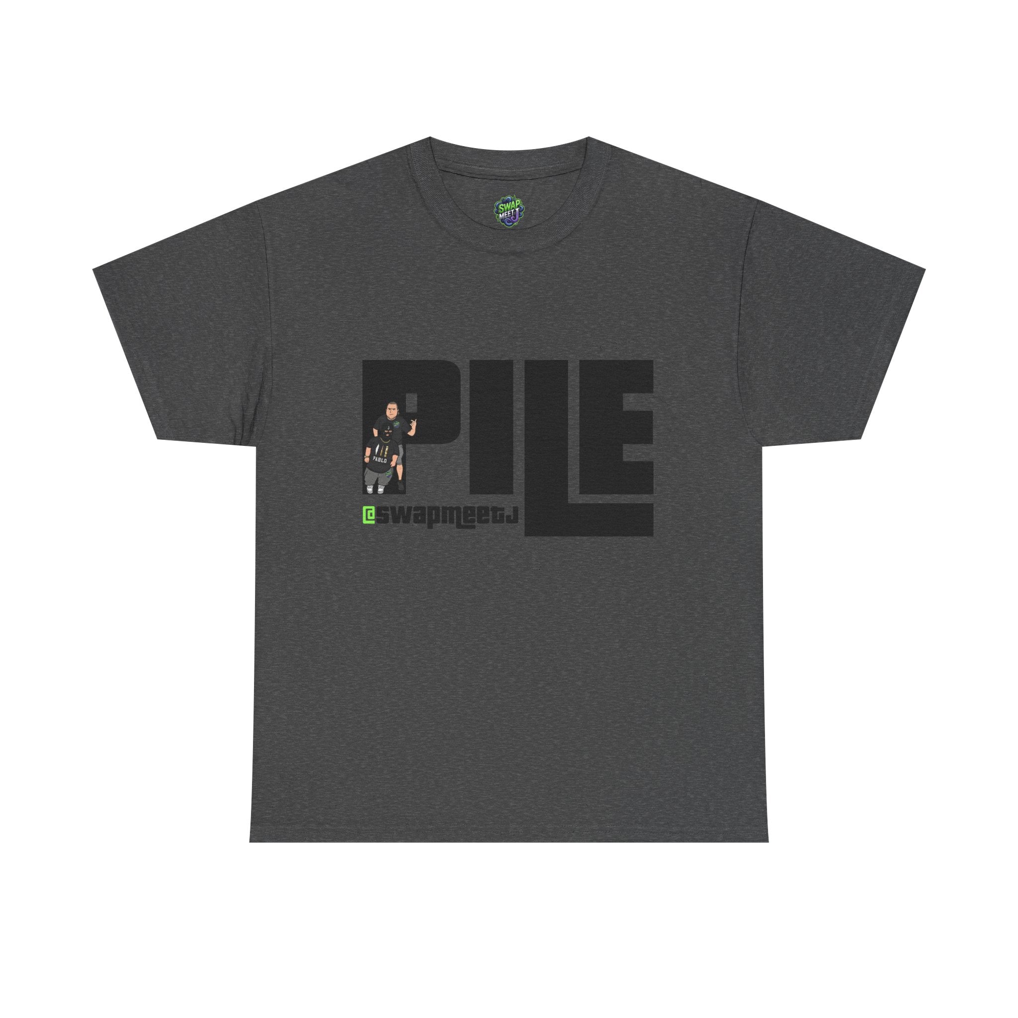 Pile Graphic Tee — Bold Block Letter Design with Photo Accent