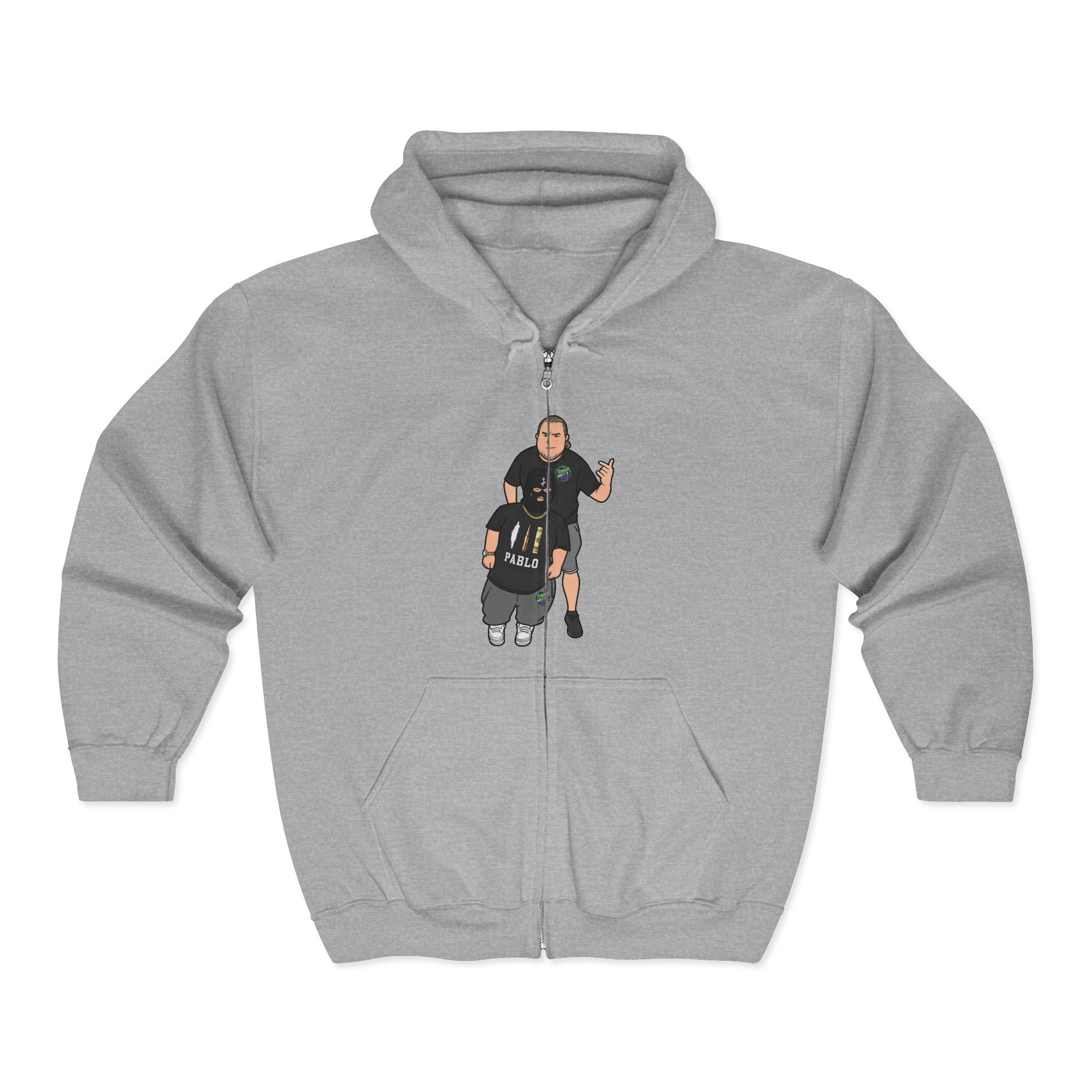 Zip Hoodie with Rebellious Cartoon Graphic — Edgy Streetwear Zip-Up