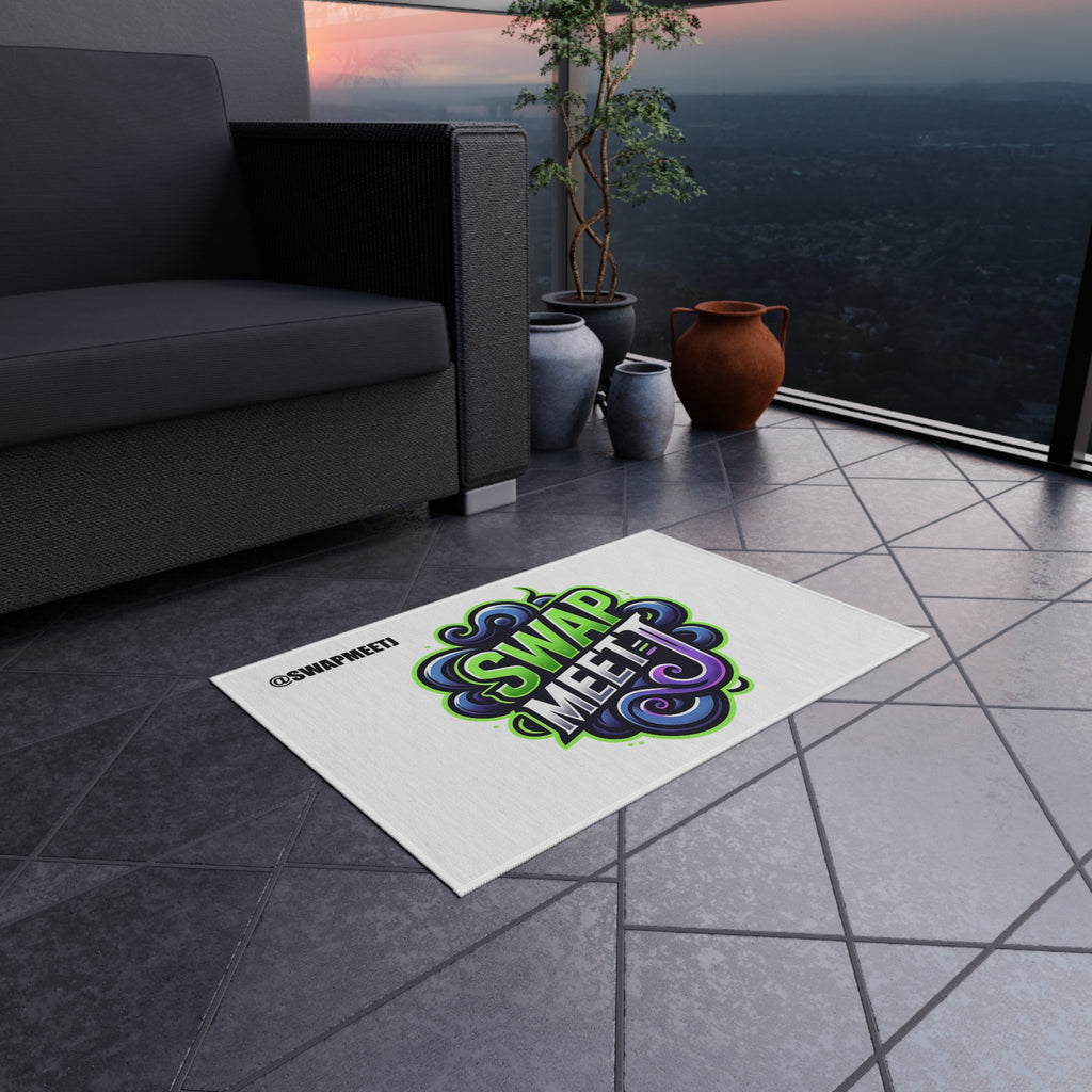 Swap Meet Graphic Outdoor Rug – Bold Neon Logo Doormat