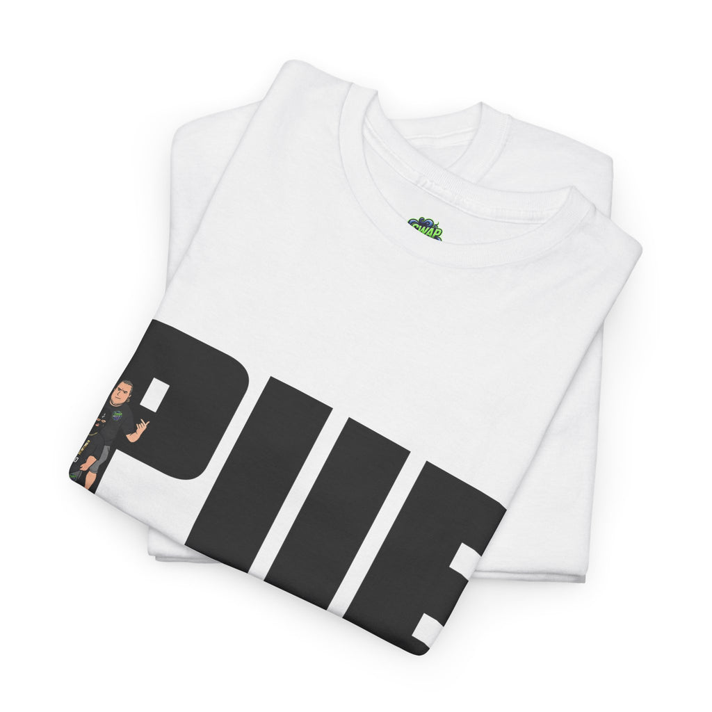 Pile Graphic Tee — Bold Block Letter Design with Photo Accent
