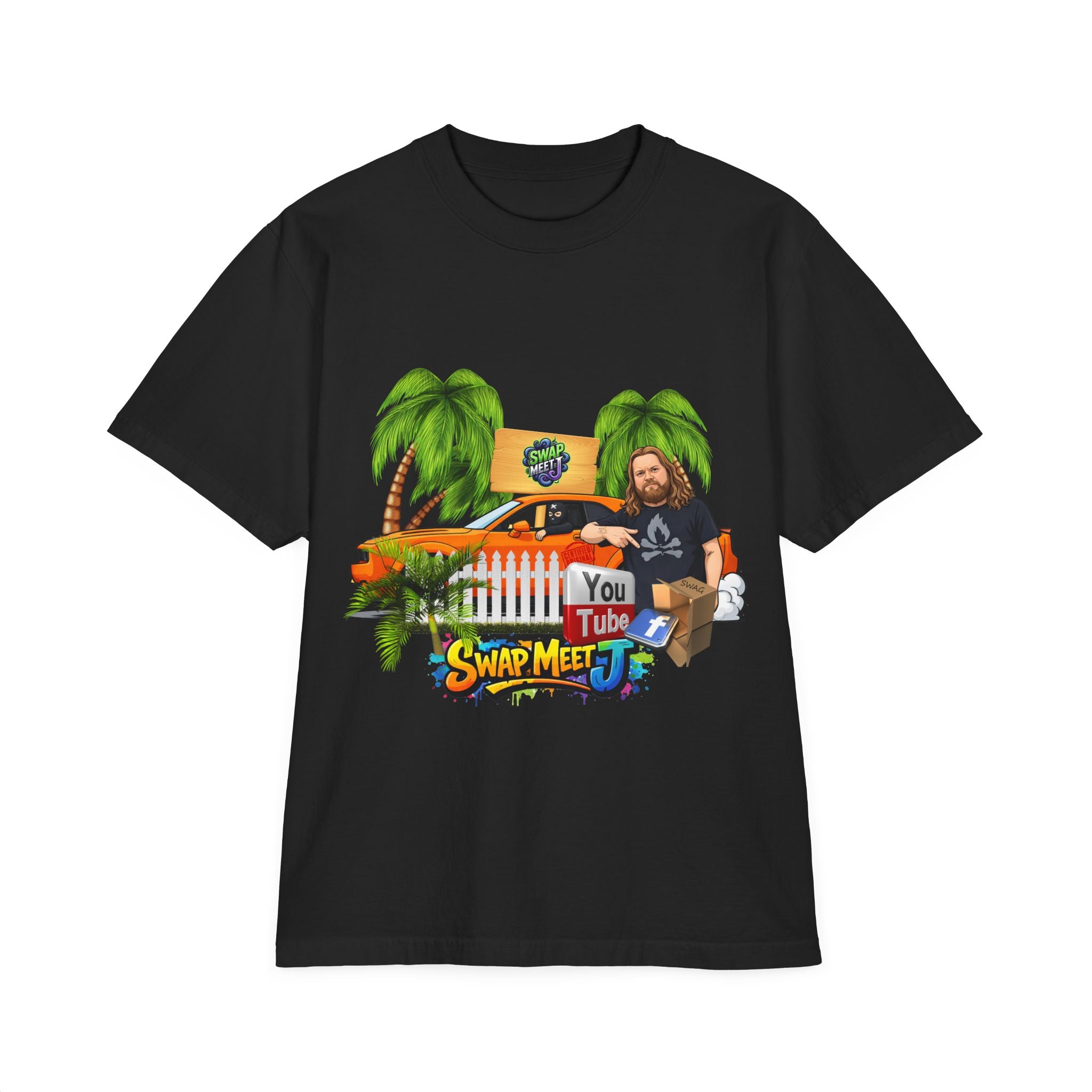 YouTube Swap Meet T-Shirt — Vintage Car, Palm Trees & Host Graphic Tee