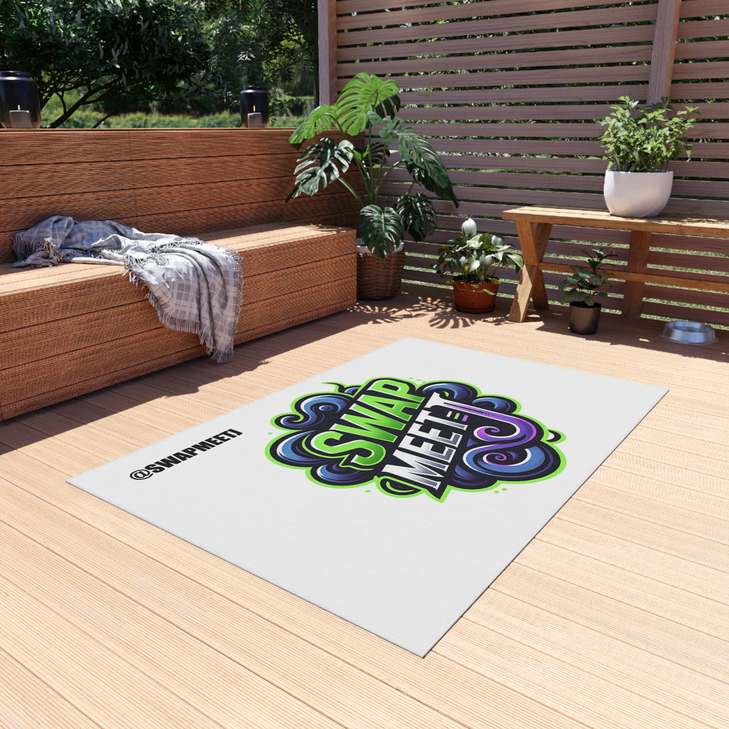 Swap Meet Graphic Outdoor Rug – Bold Neon Logo Doormat