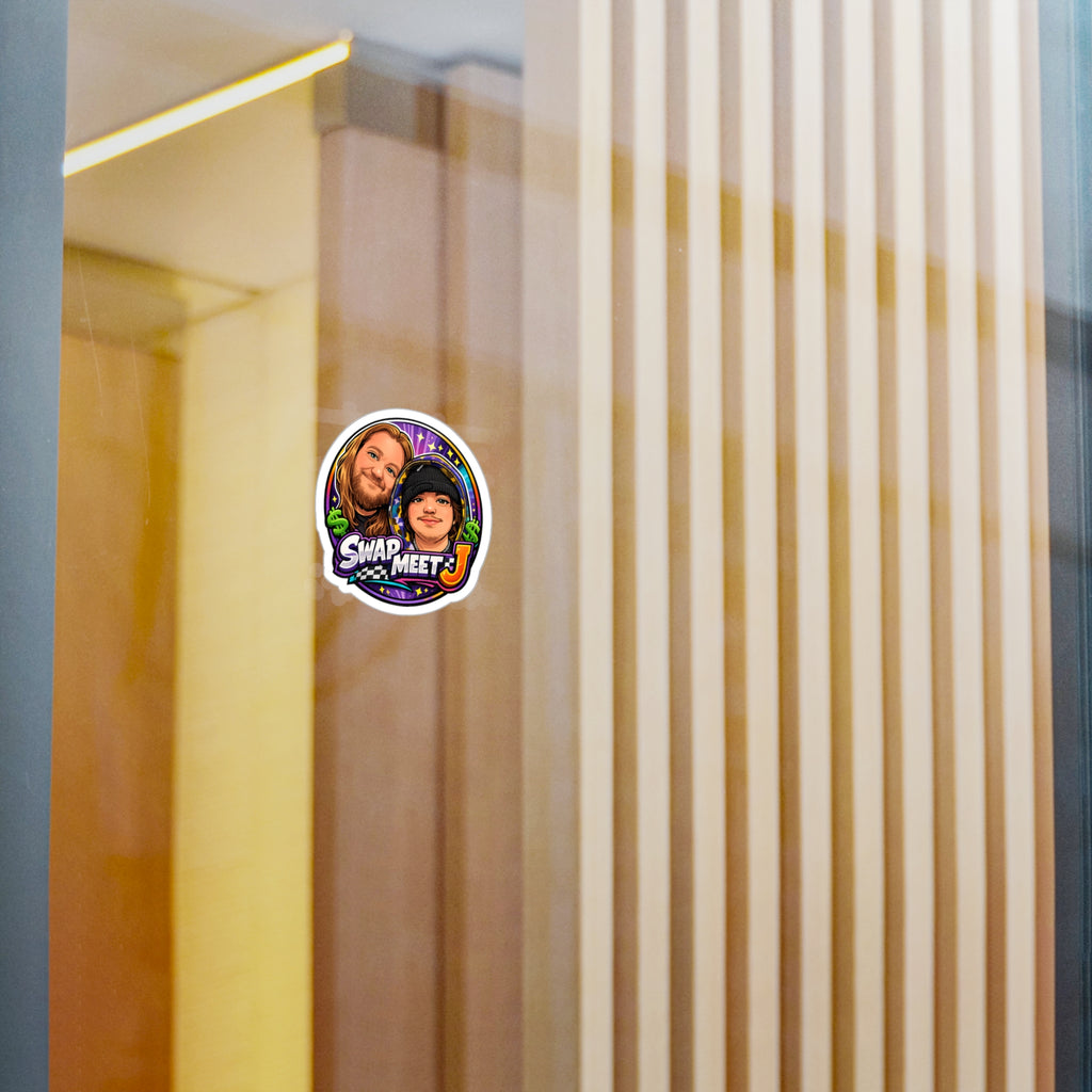Swap Meet J Kiss-Cut Vinyl Sticker — Cartoon Portrait Logo Decal