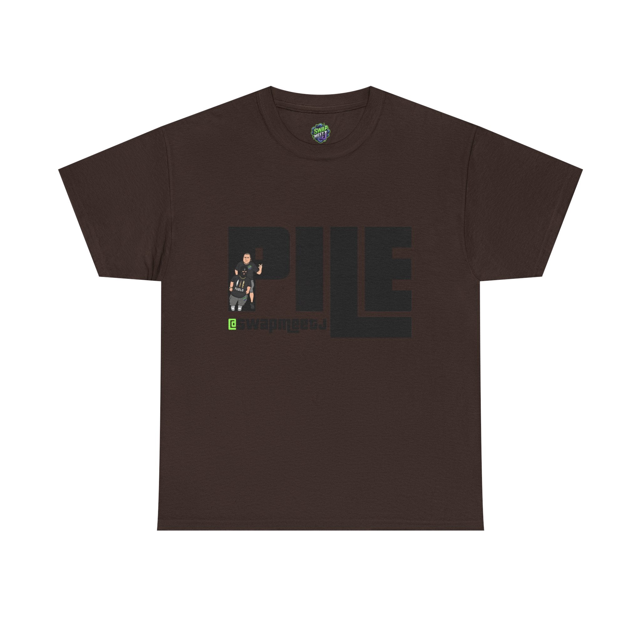 Pile Graphic Tee — Bold Block Letter Design with Photo Accent
