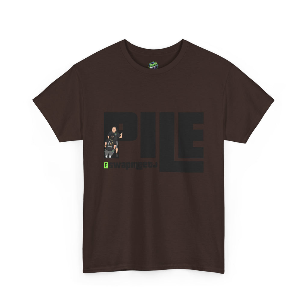 Pile Graphic Tee — Bold Block Letter Design with Photo Accent