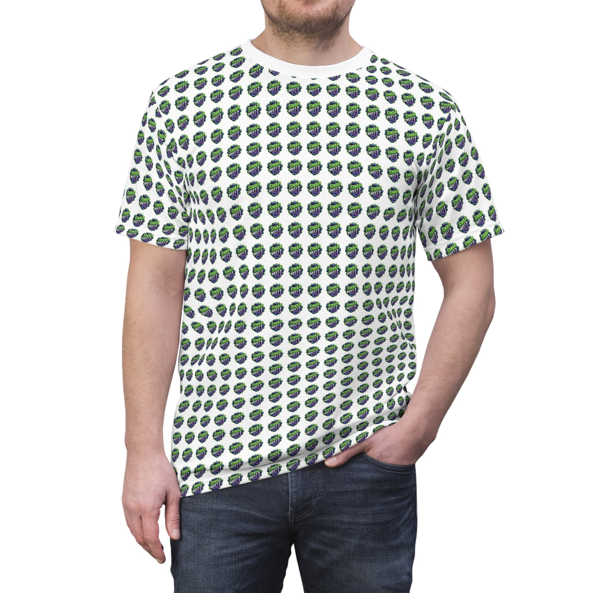 All-Over Green Earth Pattern Tee — Eco Globe Print T-Shirt