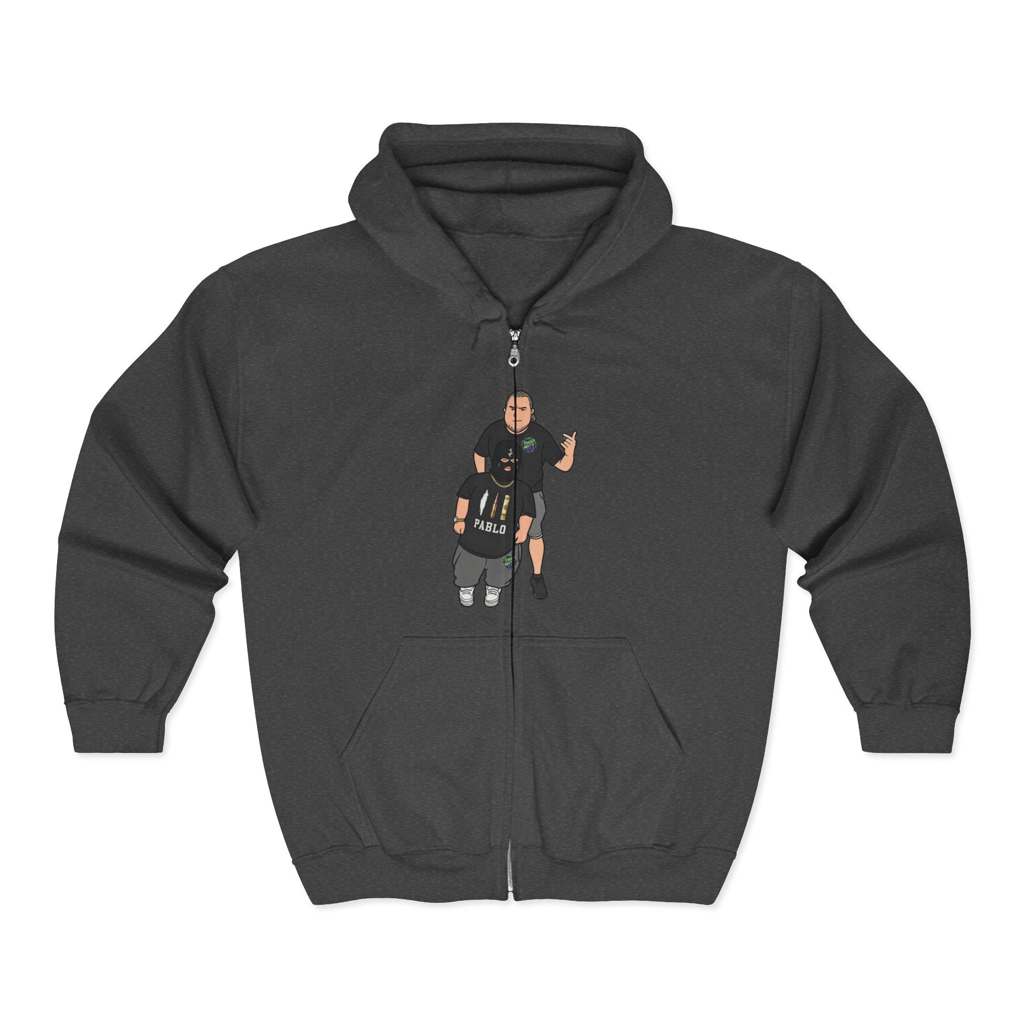 Zip Hoodie with Rebellious Cartoon Graphic — Edgy Streetwear Zip-Up