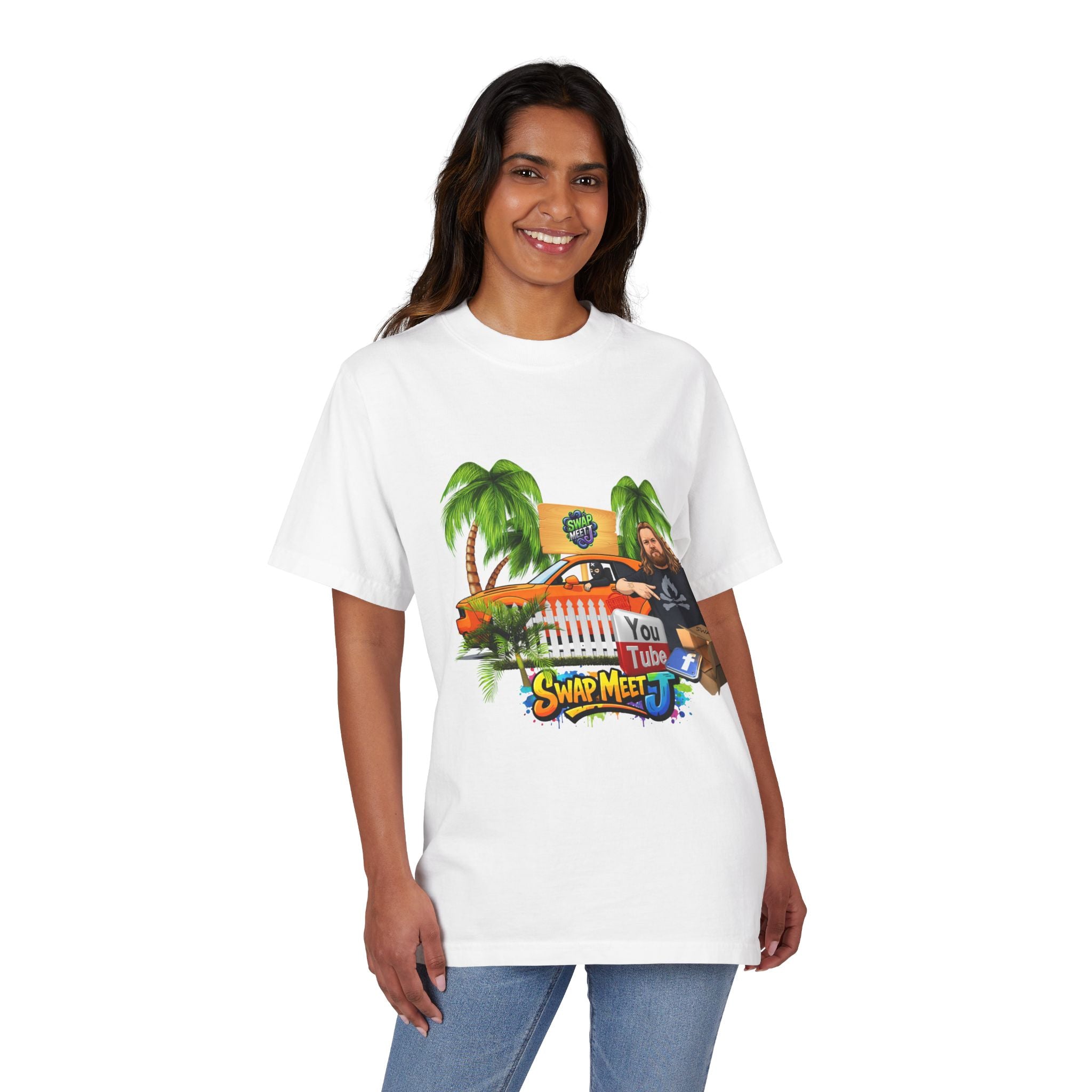 YouTube Swap Meet T-Shirt — Vintage Car, Palm Trees & Host Graphic Tee
