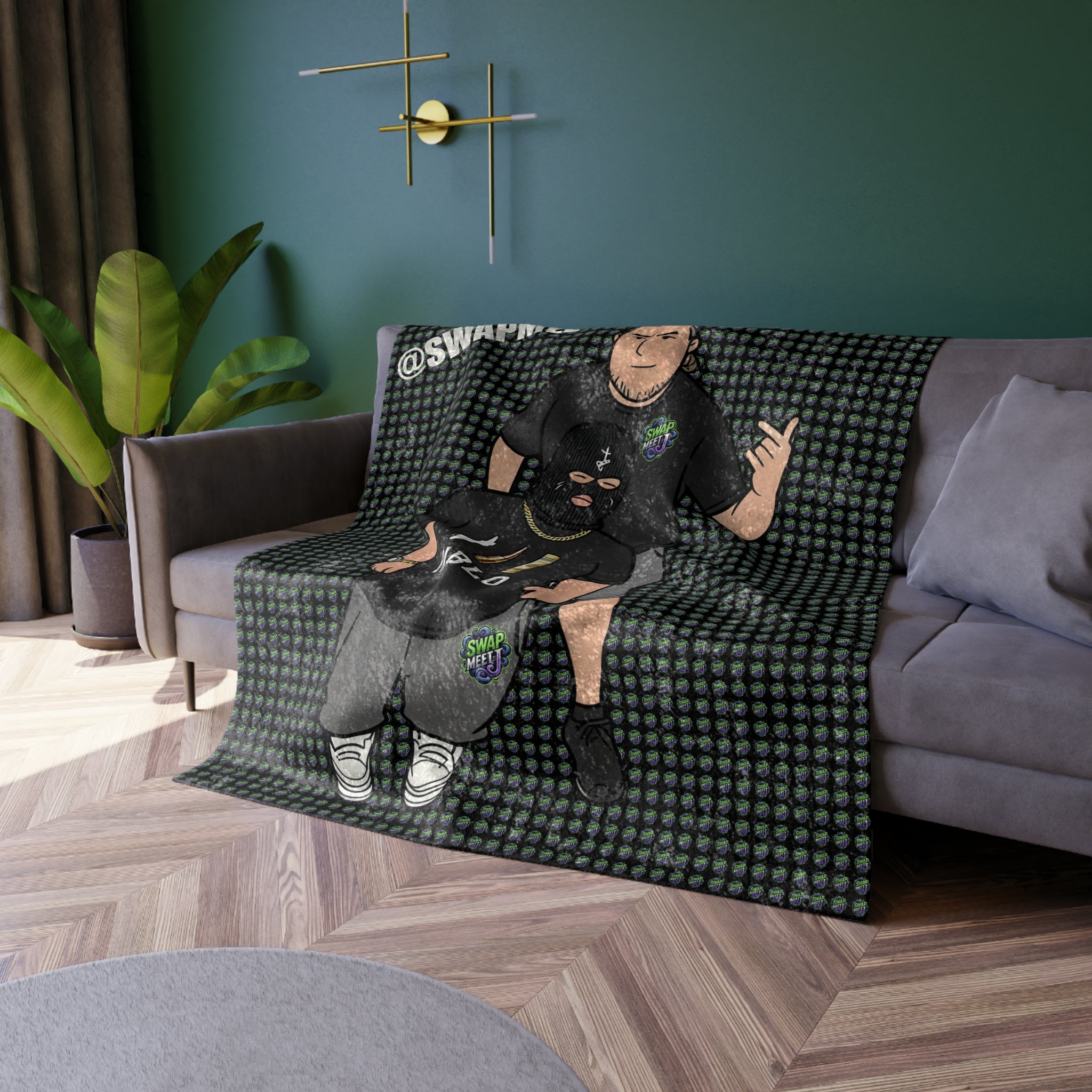 Crushed Velvet Blanket — Edgy Cartoon Duo Throw with “@SWAPMEET” & PABLO Design
