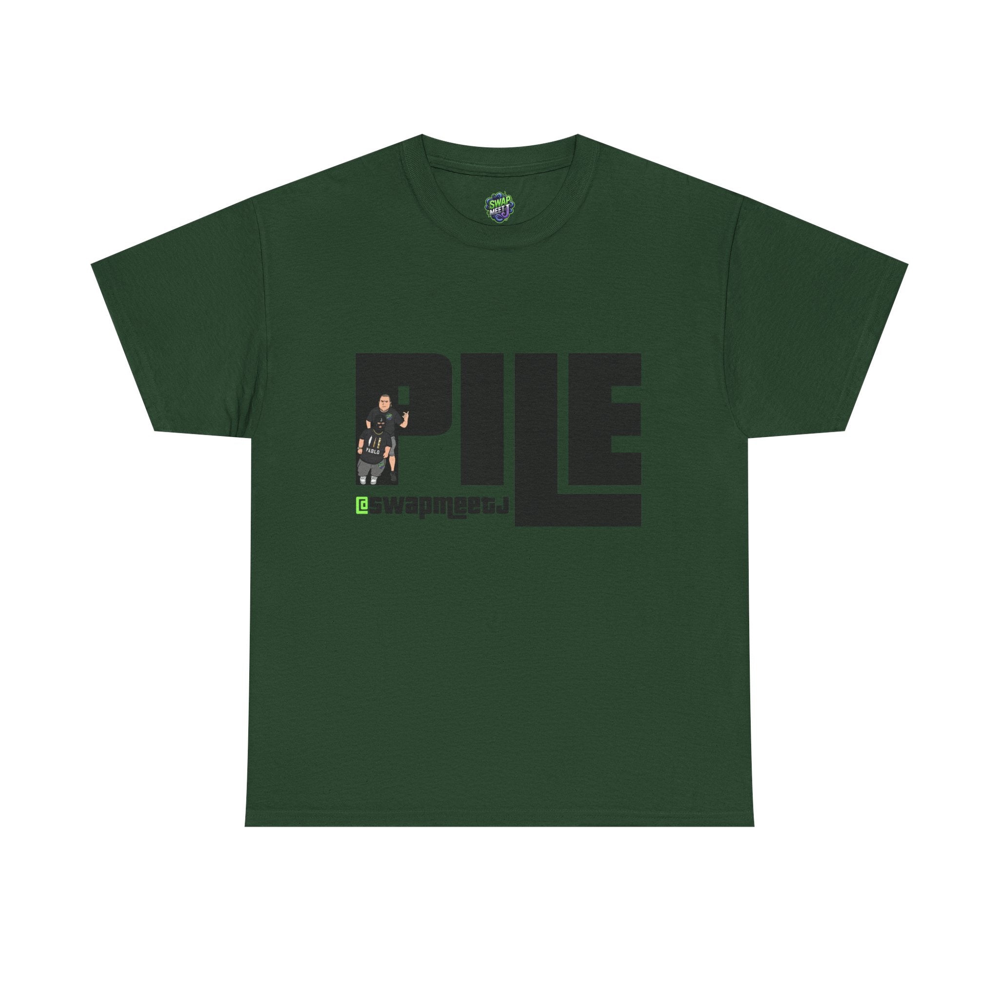 Pile Graphic Tee — Bold Block Letter Design with Photo Accent