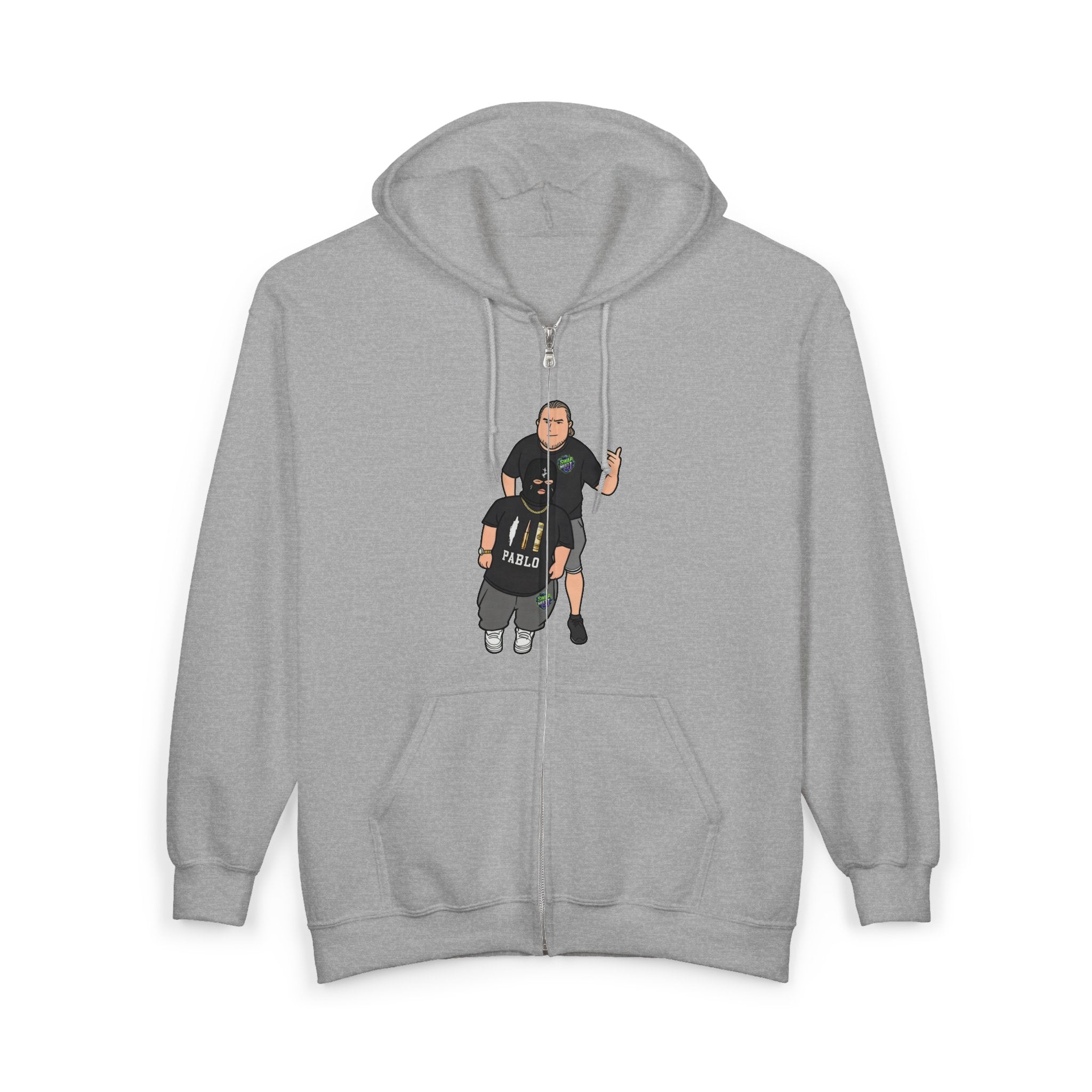 Zip Hoodie with Rebellious Cartoon Graphic — Edgy Streetwear Zip-Up