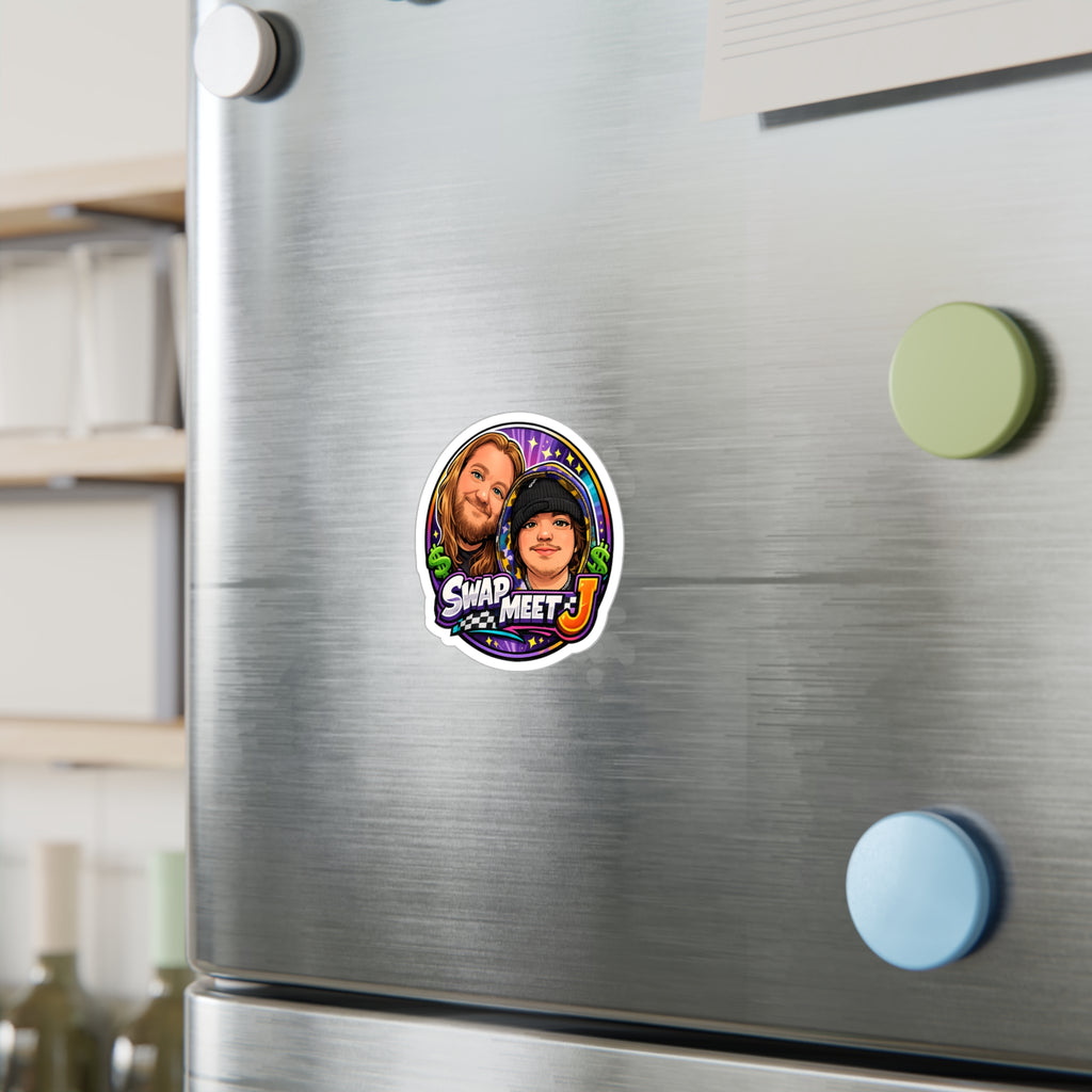 Swap Meet J Kiss-Cut Vinyl Sticker — Cartoon Portrait Logo Decal