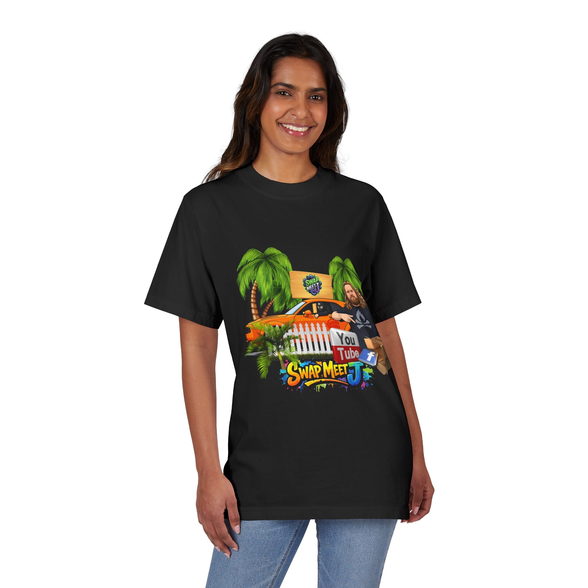 YouTube Swap Meet T-Shirt — Vintage Car, Palm Trees & Host Graphic Tee