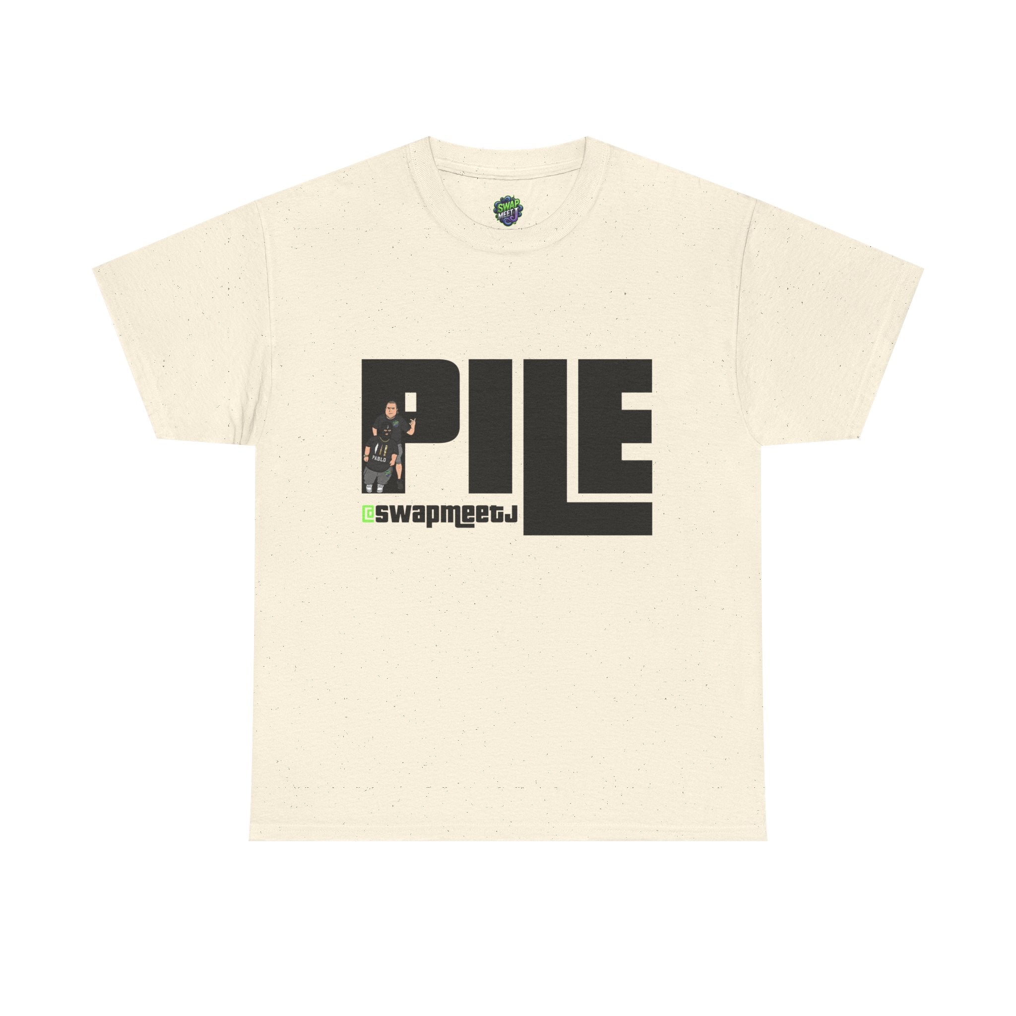 Pile Graphic Tee — Bold Block Letter Design with Photo Accent